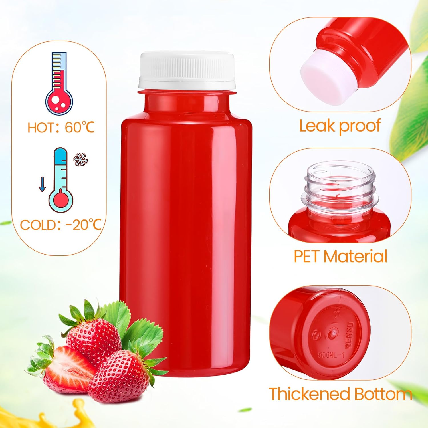 150 botellas de plástico para jugo con tapas, recipientes cilíndricos transparentes para bebidas, botellas vacías para bebidas de PET con tapas a