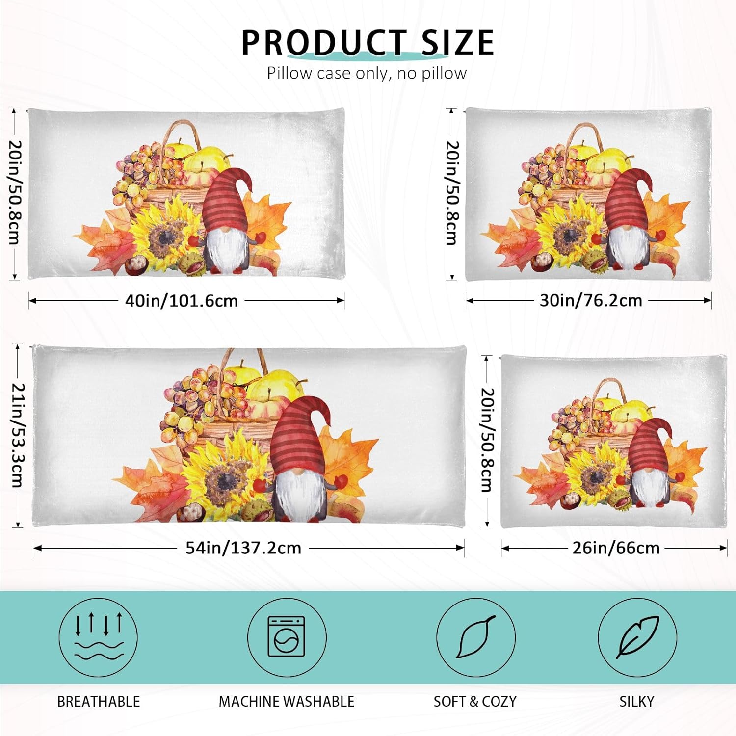 Fundas de almohada peludas de Acción de Gracias con gnomos de calabaza otoñal, funda de almohada con cremallera agradable a la piel, fundas de