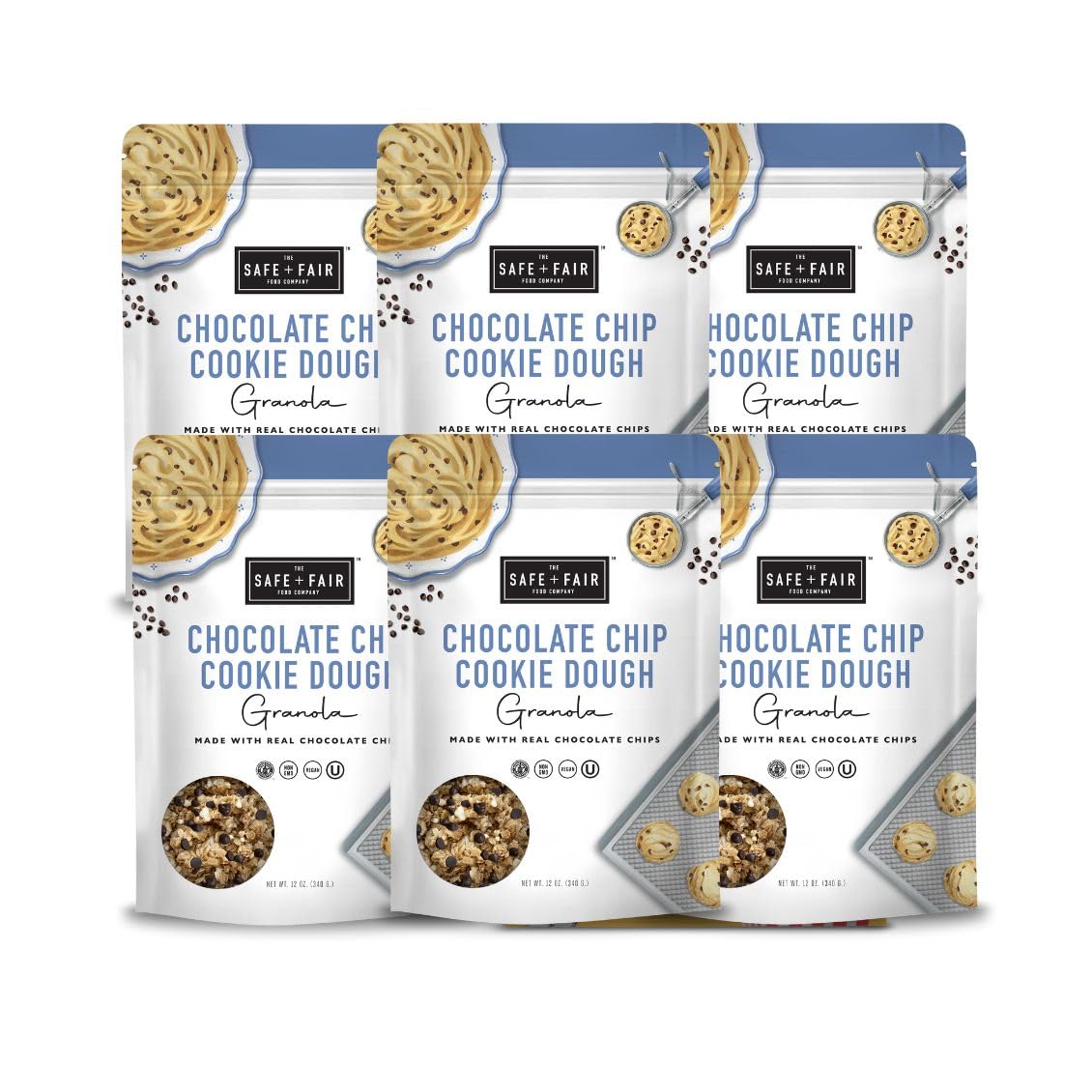 Safe + Fair – Granola de masa de galletas con chispas de chocolate, sin gluten, sin lácteos y vegana, aperitivos o postres, libre de los 9 alérgenos