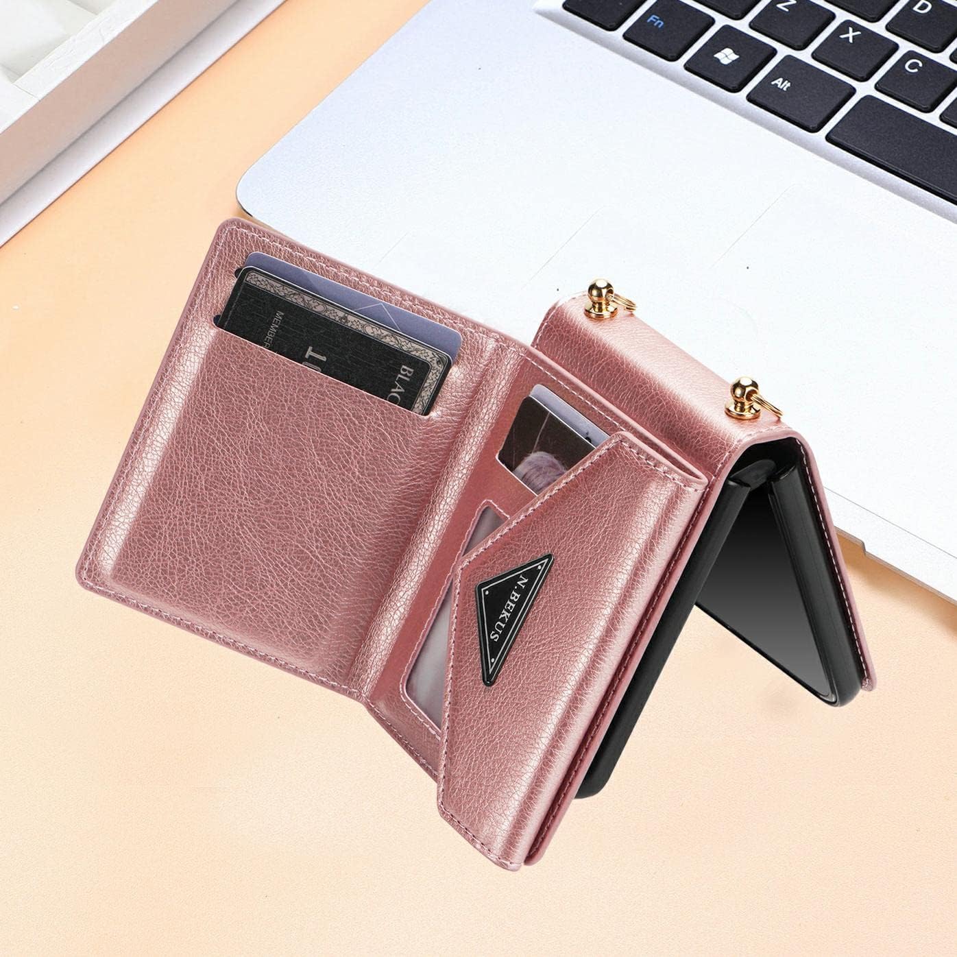Furiet Funda tipo cartera compatible con Samsung Galaxy Z Flip 4 5G 2022 con tarjetero y correa para el hombro con cierre de cremallera, funda de