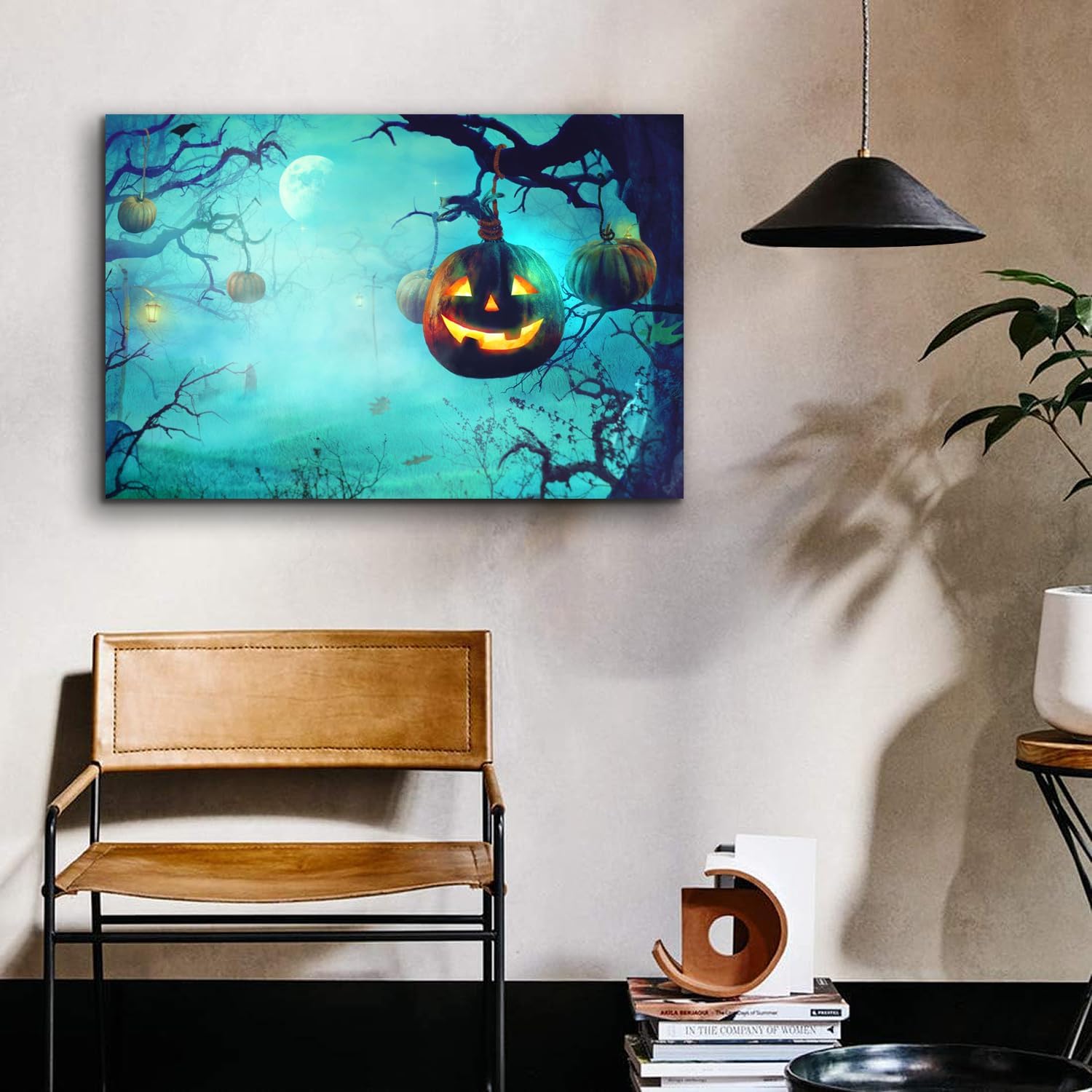 ZKBX – Arte para pared de Halloween, decoración de calabaza, pósteres de bosque lunar, imágenes de noche de bosque oscuro de miedo, impresión en