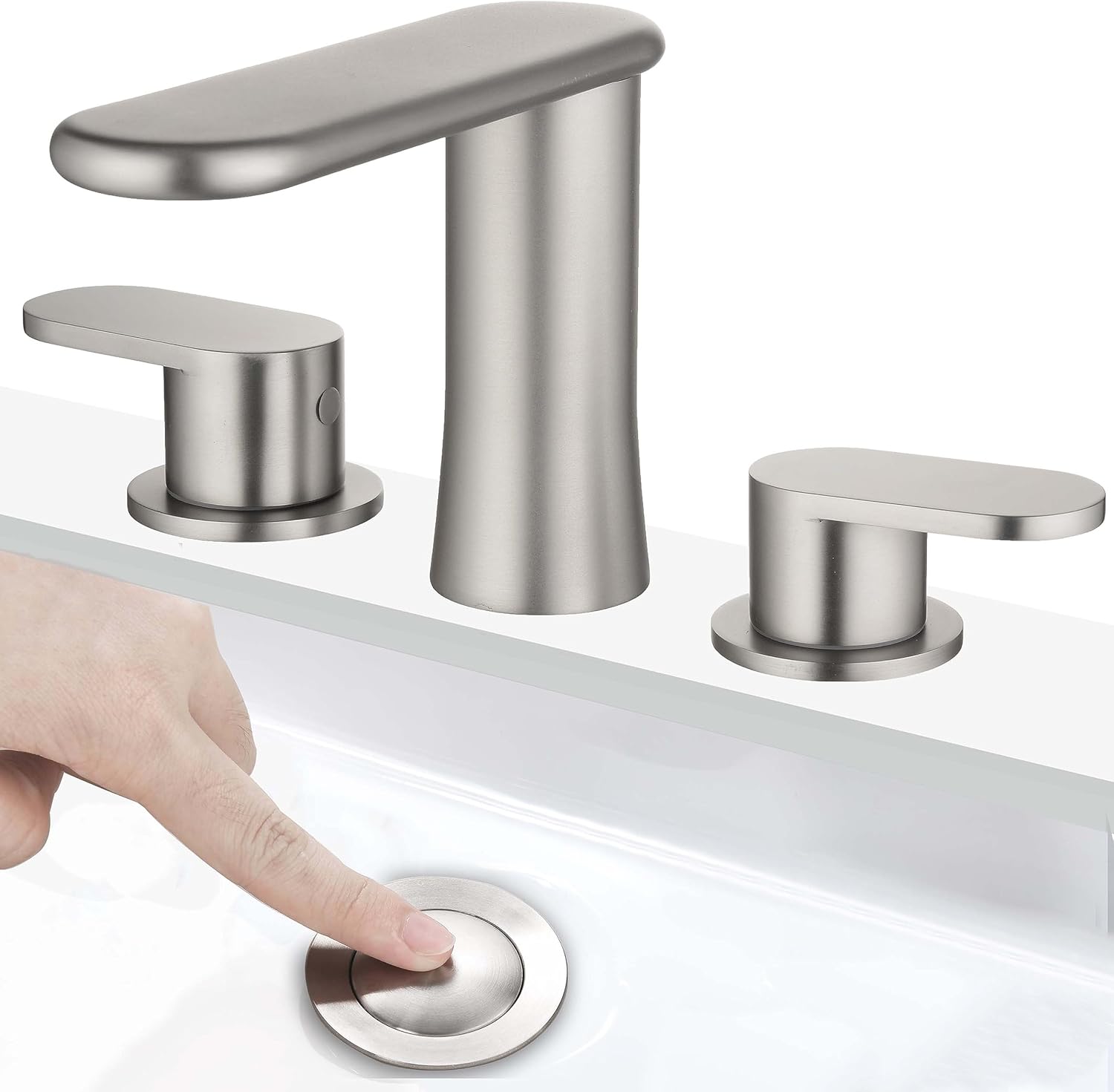 Grifo de baño de 3 agujeros de 8 pulgadas, amplia extensión, níquel cepillado, diseño de boquilla de cascada, núcleo de válvula de cerámica,