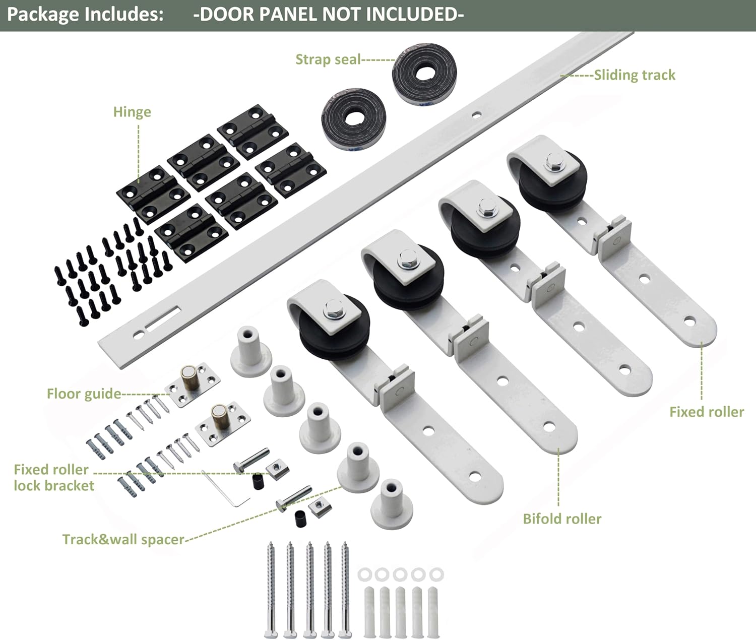 DIYHD Kit de puerta corrediza de granero plegable de 51-916 pulgadas, montaje frontal resistente, para 4 puertas, se ajusta a un ancho máximo de