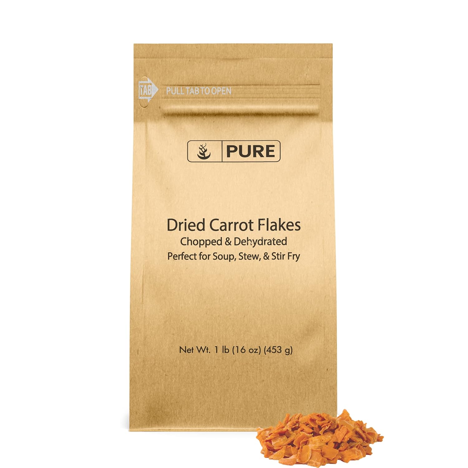 Pure Original Ingredients Copos de zanahoria seca (1 lb) Sopas y guisos, cortados en cubitos y listos para usar.