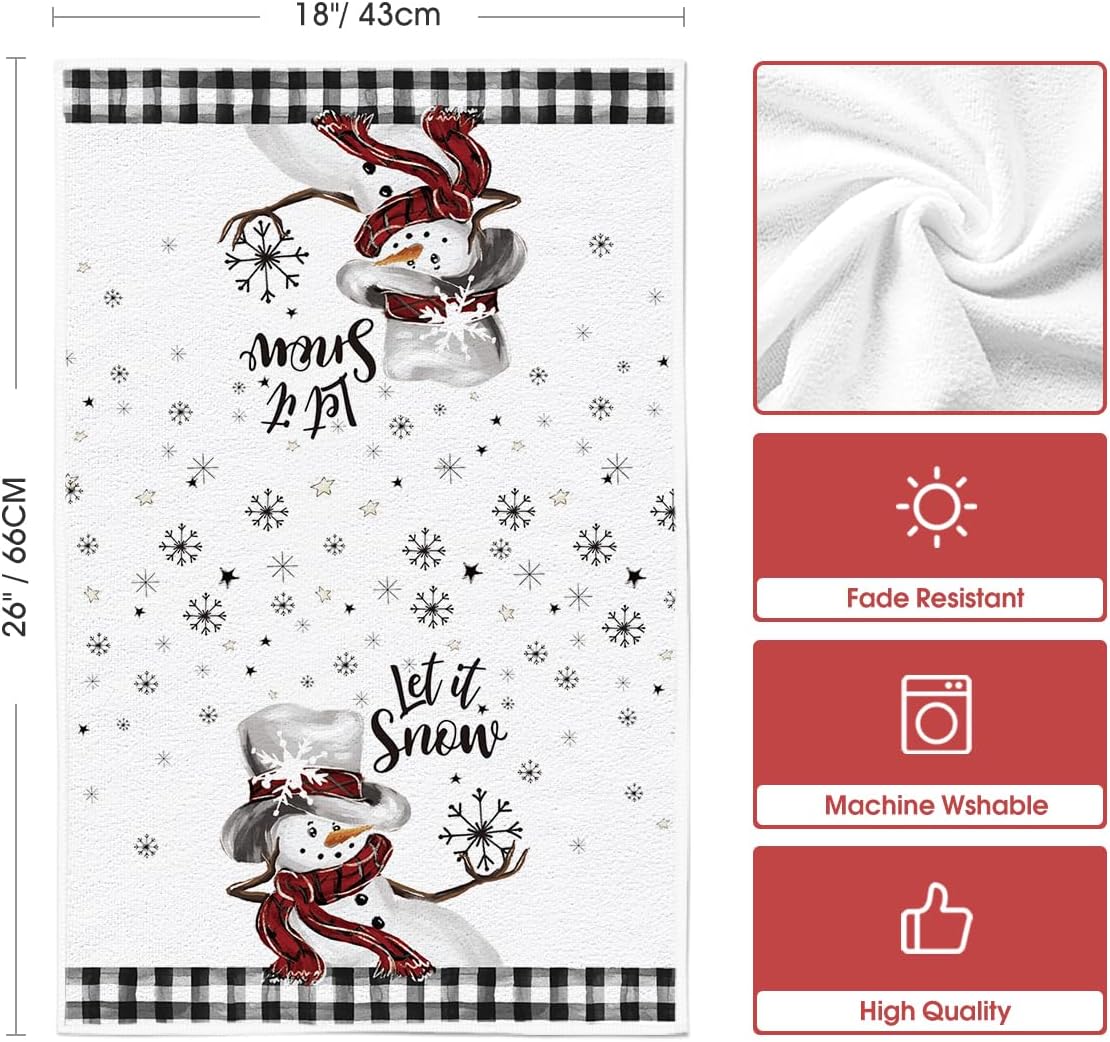 Artoid Mode Juego de 2 toallas de cocina de invierno con diseño de muñeco de nieve con diseño de muñeco de nieve de búfalo, 18 x 26 pulgadas,