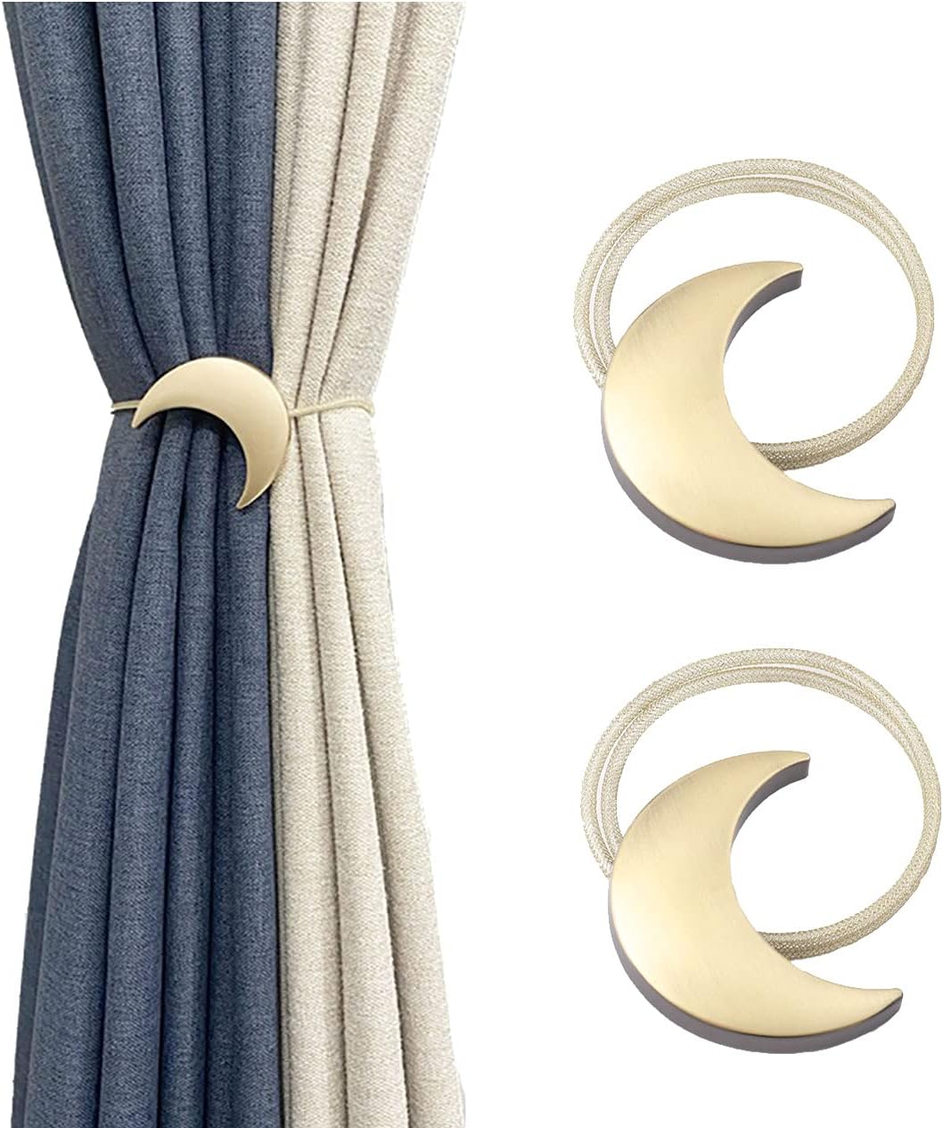 Alzapaños magnéticos de metal, 1 par de clips de metal para cortina de luna, sujetadores de cuerda, menisco, dorado, para cortinas decorativas para