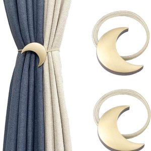 Alzapaños magnéticos de metal, 1 par de clips de metal para cortina de luna, sujetadores de cuerda, menisco, dorado, para cortinas decorativas para Alzapaños magnéticos de metal, 1 par de clips de metal para cortina de luna, sujetadores de cuerda, menisco, dorado, para cortinas decorativas para