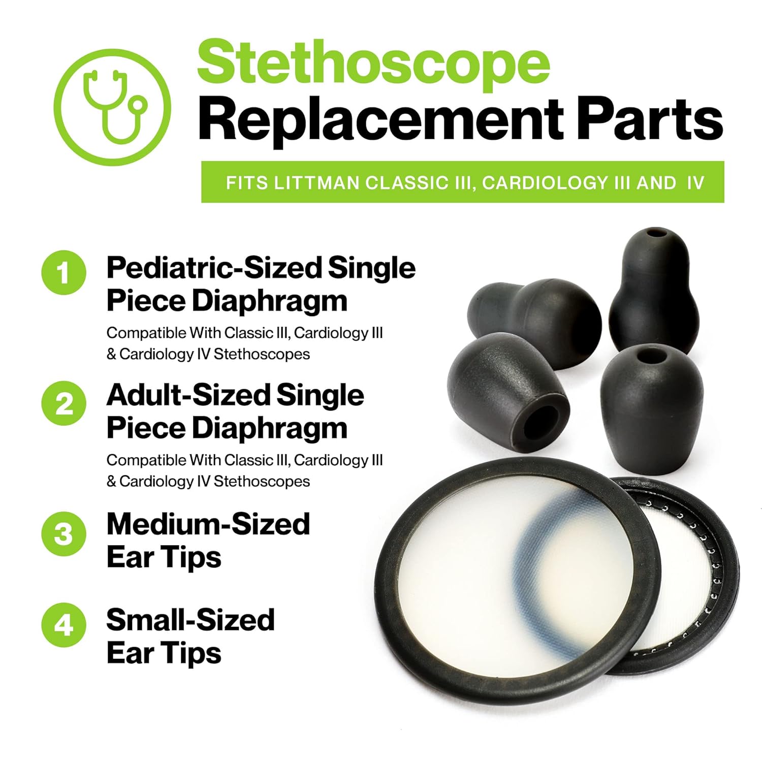 Durabasics Kit de accesorios para estetoscopio Classic 3, Cardiology 3 y Cardiology 4 para piezas de repuesto de estetoscopio Littman y piezas de