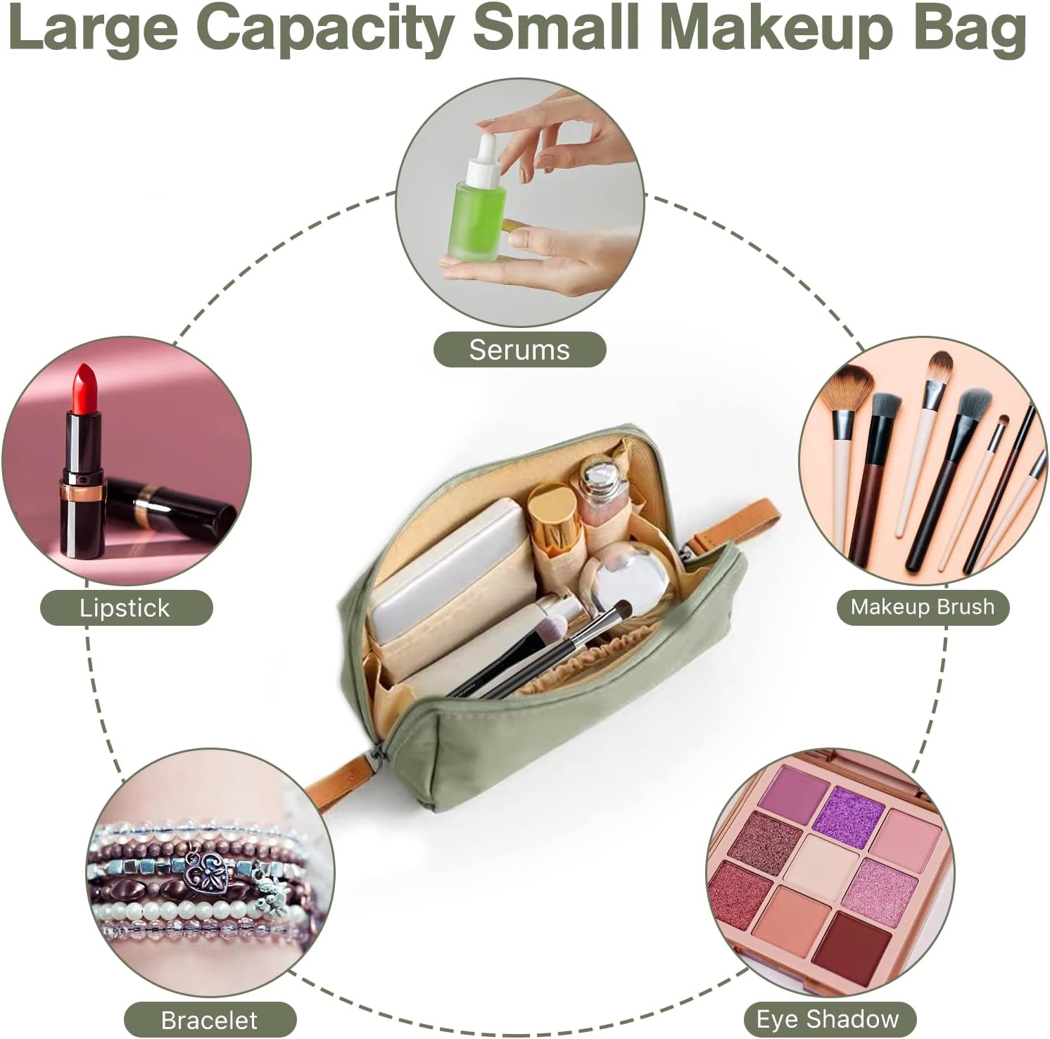 Mini bolsa de maquillaje de viaje impermeable portátil para mujer, bolsa de maquillaje pequeña, bolsa de cosméticos espaciosa, organizador