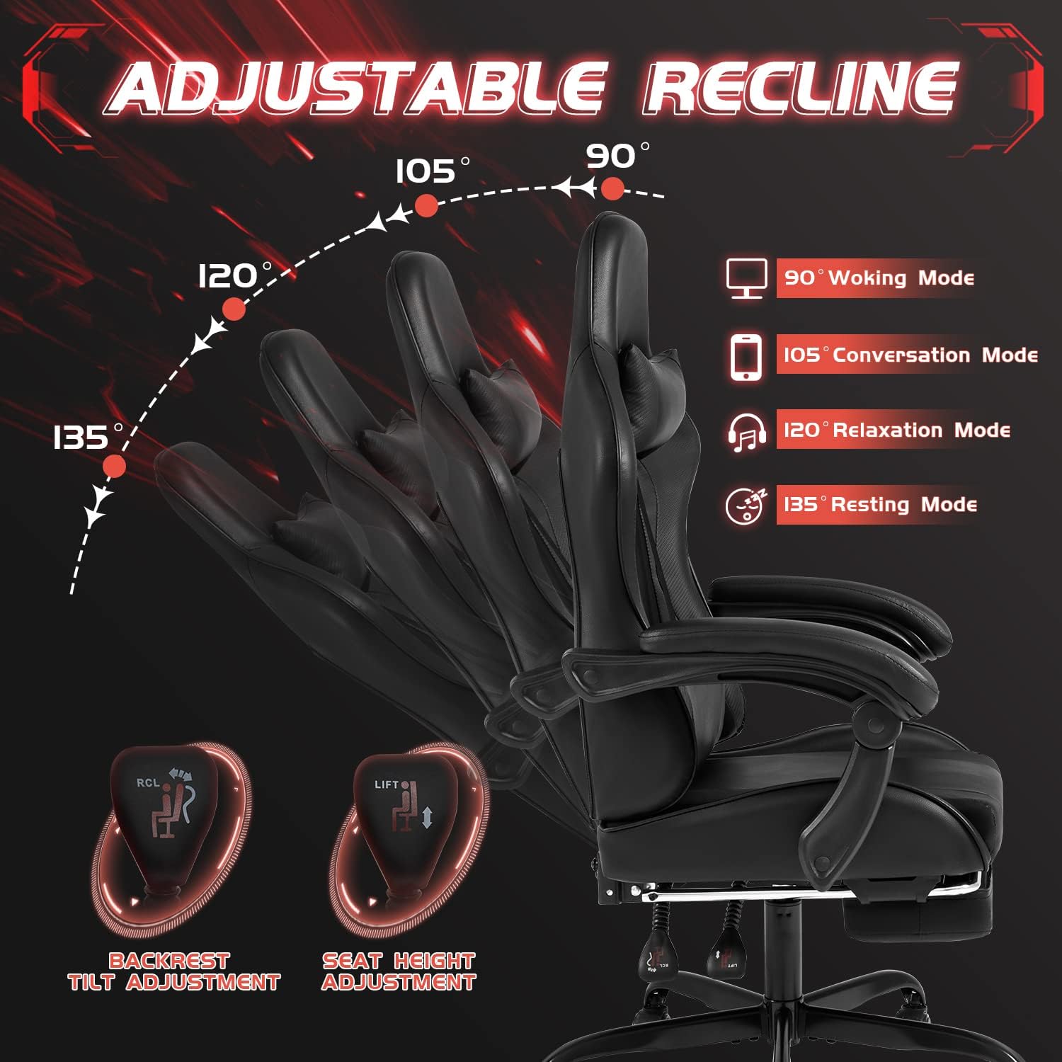 Shahoo Silla de juegos con reposapiés y soporte lumbar de masaje, asiento de carreras de video ajustable en altura con giro de 360 y reposacabezas