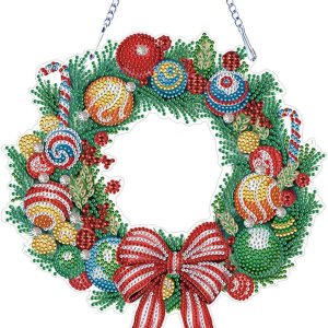 AZURAOKEY Cartel colgante de corona de pintura de diamante de Navidad, decoración de corona de pintura de diamante de forma especial, corona AZURAOKEY Cartel colgante de corona de pintura de diamante de Navidad, decoración de corona de pintura de diamante de forma especial, corona