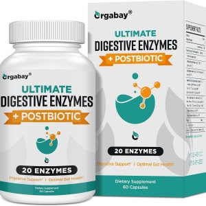 Orgabay Enzimas digestivas de 1000 mg con postbióticos, mezcla de 20 enzimas para hinchazón, digestión óptima y función intestinal, 60 cápsulas Orgabay Enzimas digestivas de 1000 mg con postbióticos, mezcla de 20 enzimas para hinchazón, digestión óptima y función intestinal, 60 cápsulas