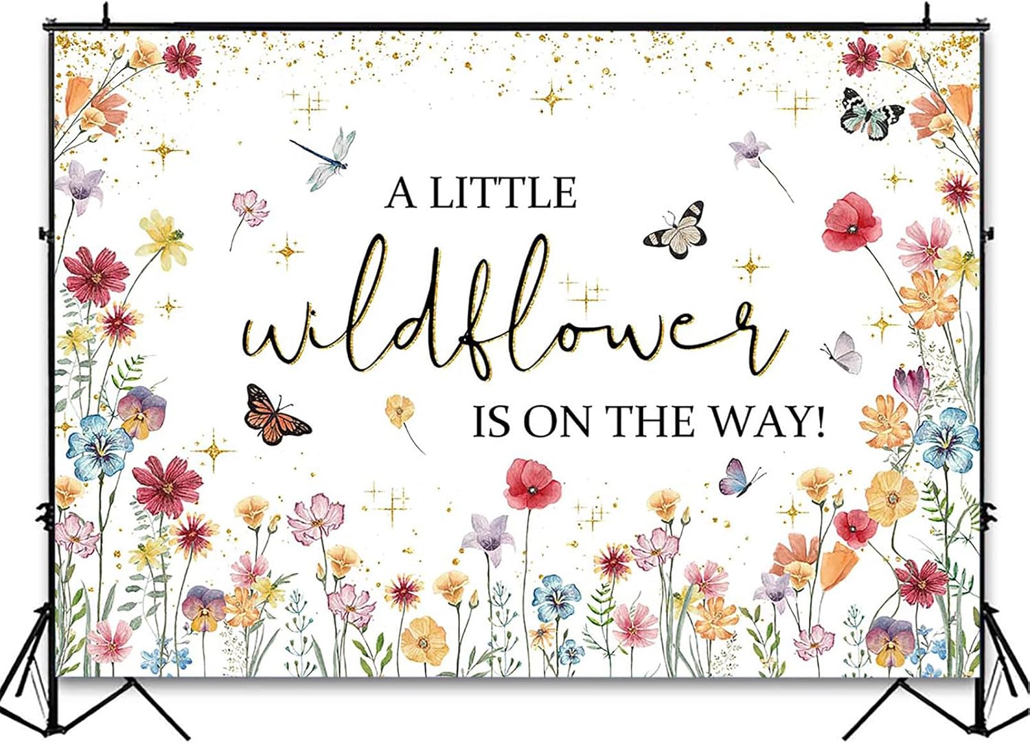 Avezano Decoraciones de flores silvestres para baby shower con texto en inglés “A Little Wildflower is On The Way”, telón de fondo para baby shower