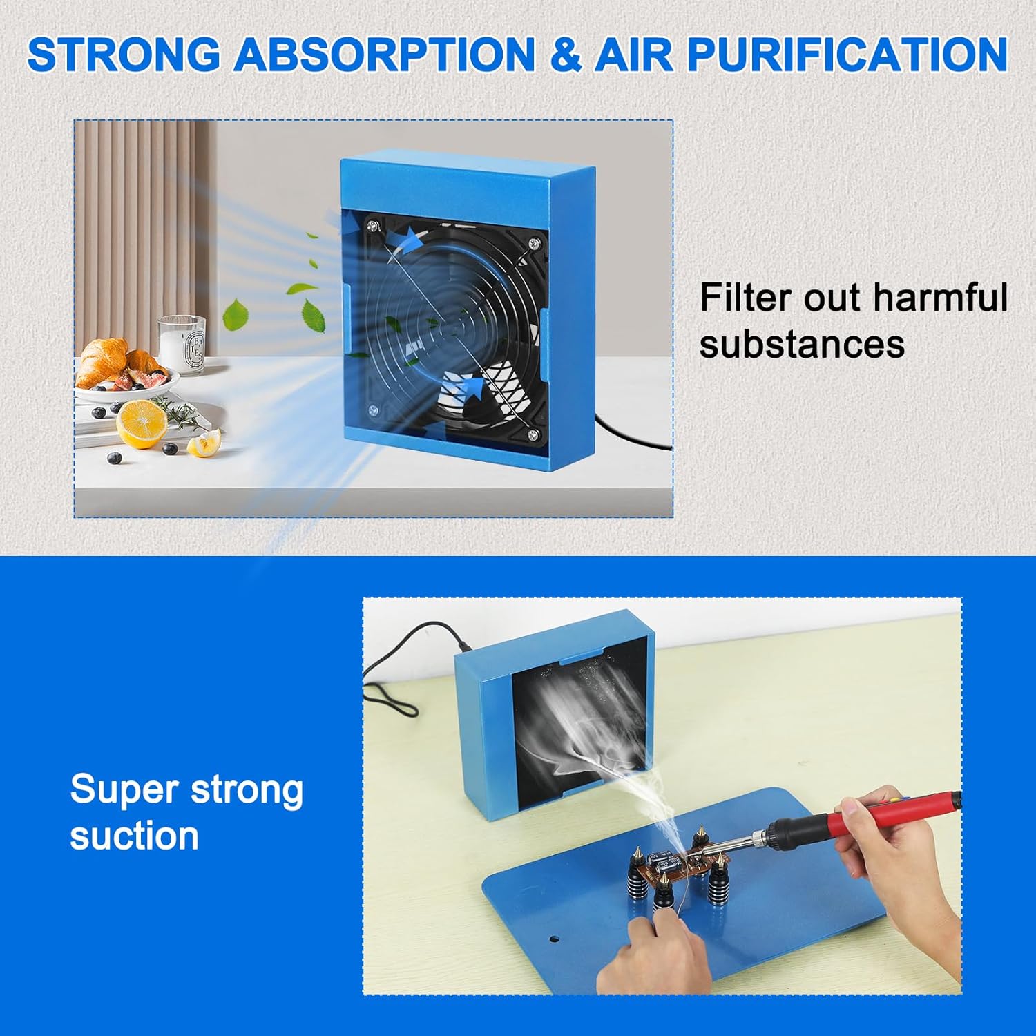 Extractor de humo de soldadura, extractor de humos, absorbente de prevención de humo, ventilador de trabajo de soldadura de 12 V con 5 filtros de
