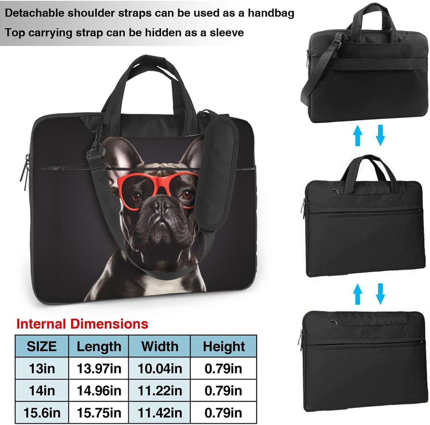 Bulldog Francés Bolsa para computadora portátil Slim Bolsa de hombro portátil Funda para computadora portátil para mujer y hombre