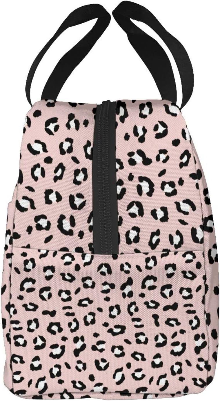 Bolsa de almuerzo portátil con patrón de piel de leopardo rosa para mujeres y hombres, bolsa de almuerzo reutilizable para