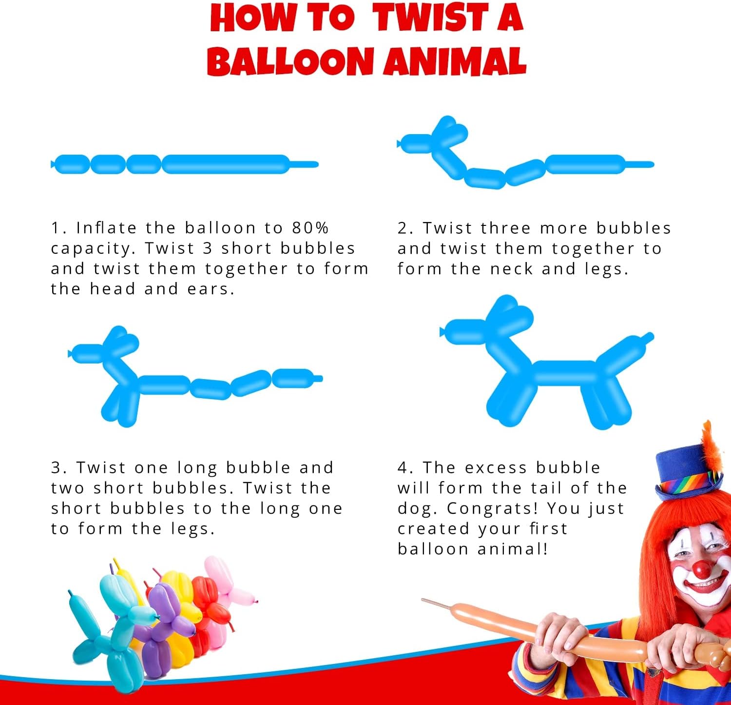 Clownatex 260 globos largos de color verde azulado (100 piezas) para animales de globo, modelado de forma de animal de látex, globos mágicos largos