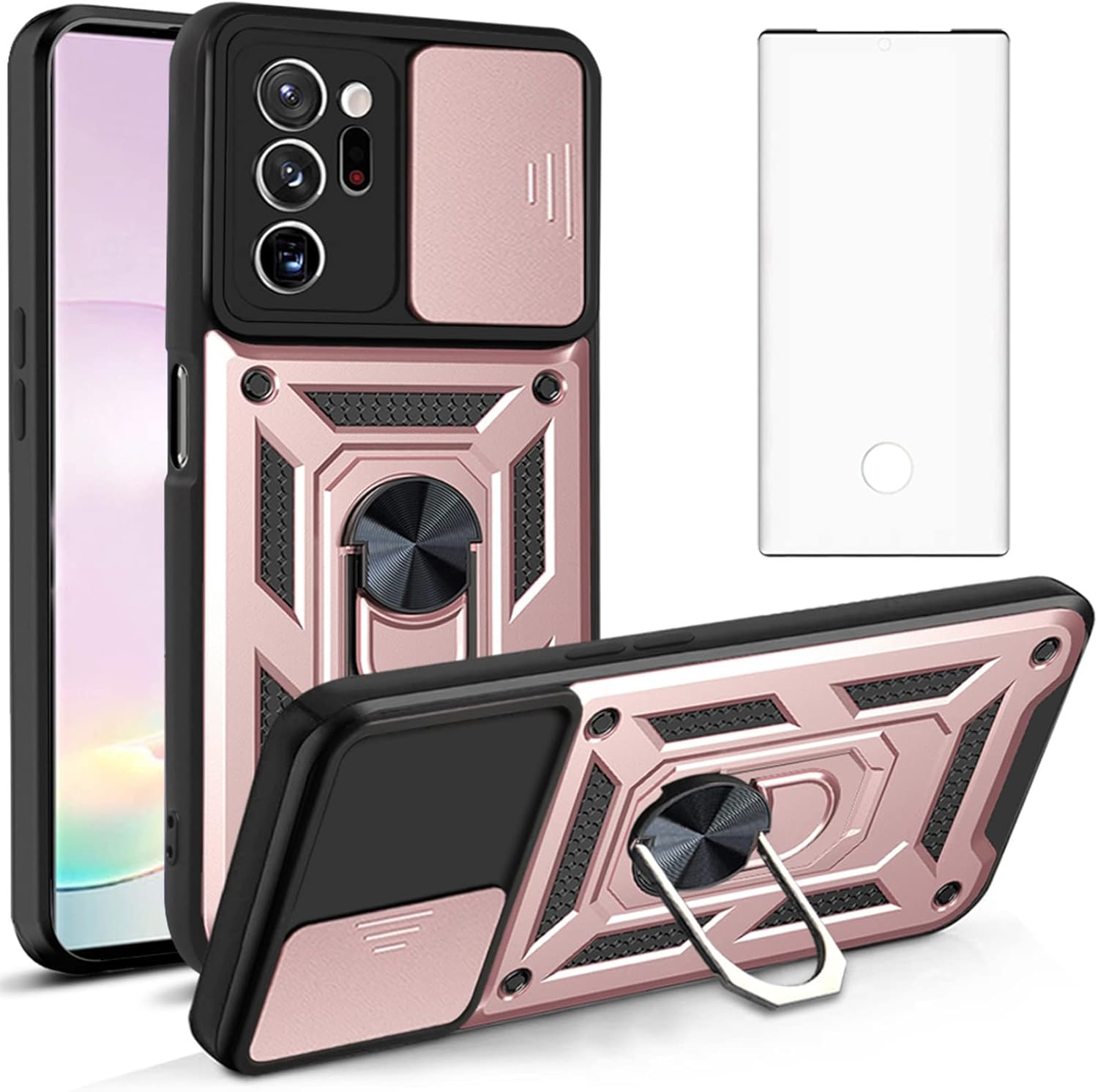 Funda de teléfono para Samsung Galaxy Note 20 Ultra Glaxay Note20 Plus 5G con cubierta de cámara y protector de pantalla de vidrio templado, soporte