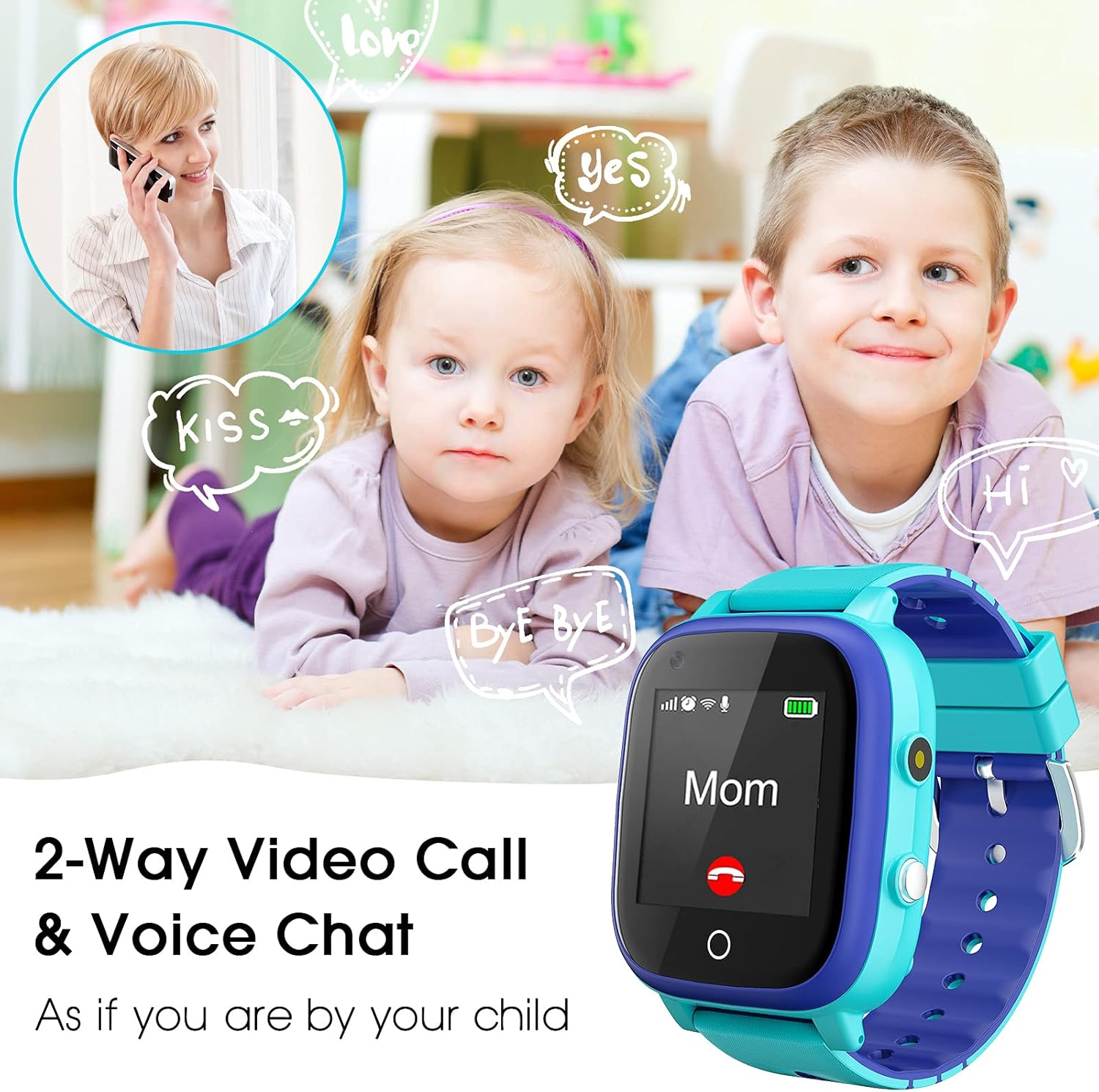 cjc Reloj inteligente 4G para niños con rastreador GPS y llamadas, llamadas de 2 vías y chat de voz y video, alarma SOS, WiFi, impermeable, teléfono