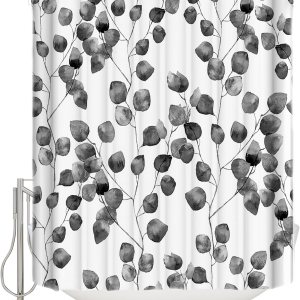 Grey Leaves Shower Curtain, Vintage Autumn Plant Watercolor Waterproof Washable Boho Funny Cute Shower Curtains Set for Bathroom Farmhouse Bathtubs Grey Leaves Shower Curtain, Vintage Autumn Plant Watercolor Waterproof Washable Boho Funny Cute Shower Curtains Set for Bathroom Farmhouse Bathtubs