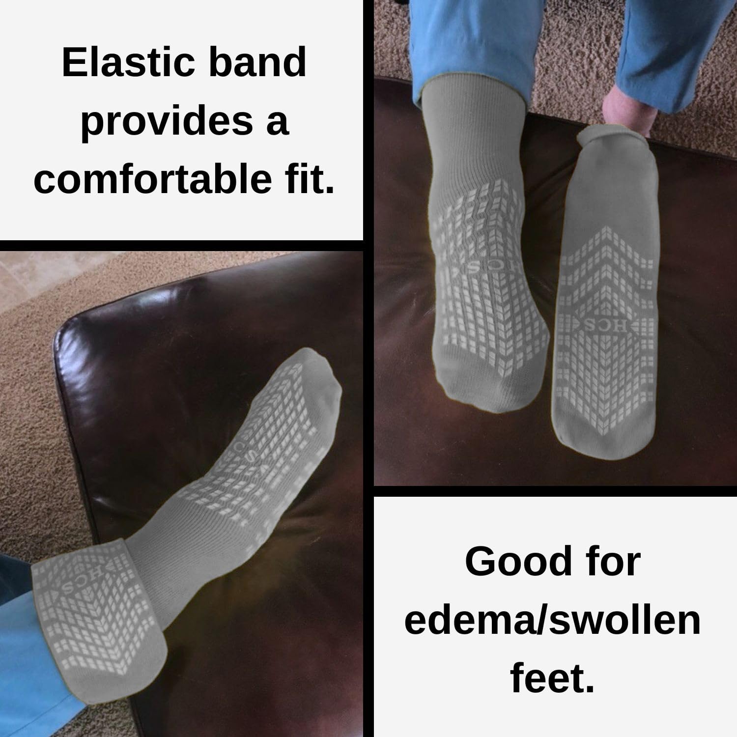 HCS Calcetines de hospital (6 pares)  Banda de rodadura única en todo el contorno  Calcetines antideslizantes para ancianos, pantuflas de pacientes