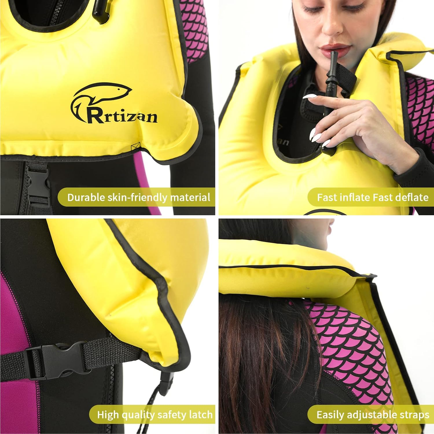 Rrtizan Chaleco de esnórquel, chaleco inflable portátil para adultos, chaleco de natación para hombres y mujeres