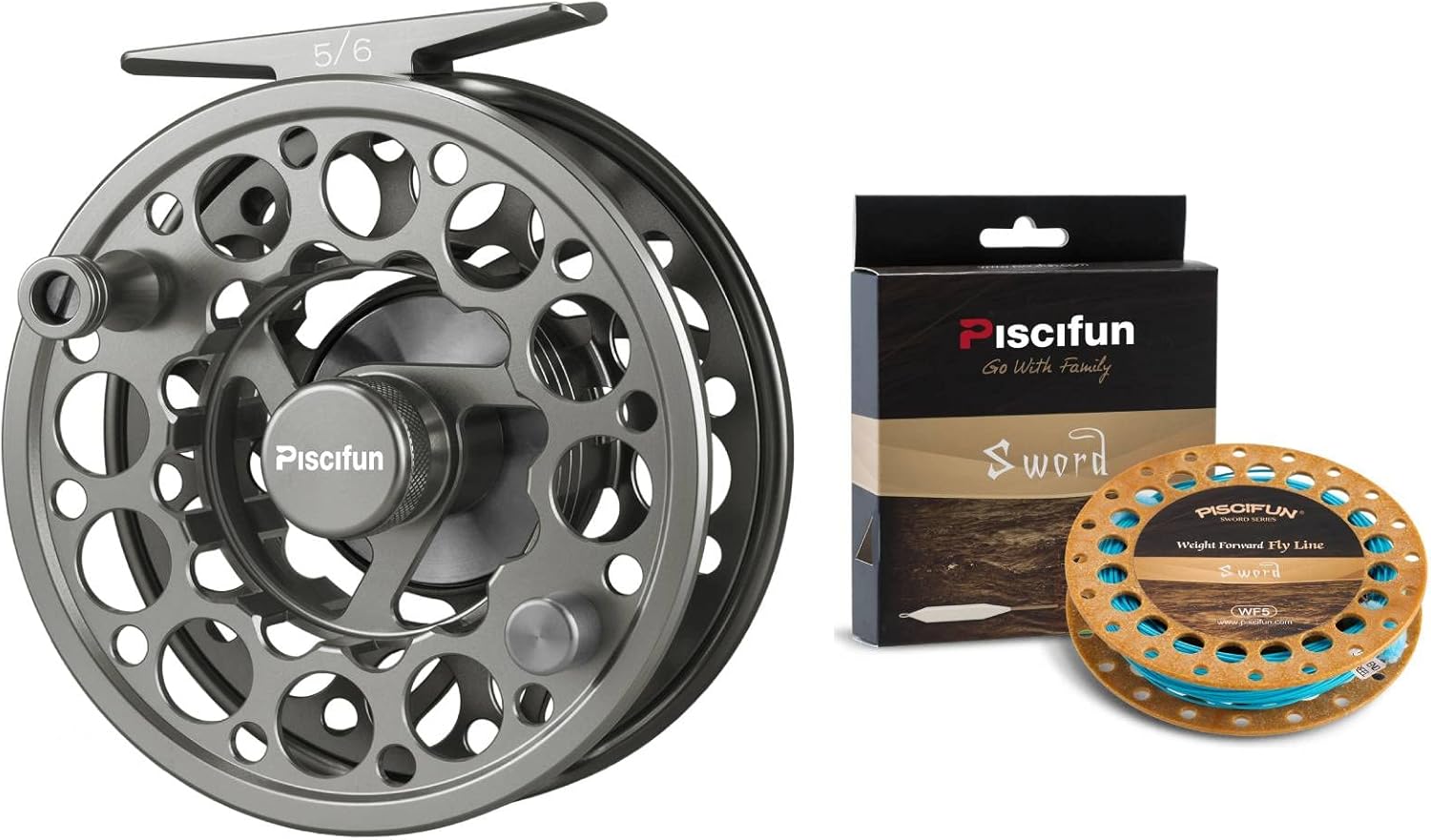 Piscifun Sword Fly – Carrete de pesca con mosca con cuerpo y carrete de aleación de aluminio mecanizado CNC, 56 gris espacial y Piscifun Sword