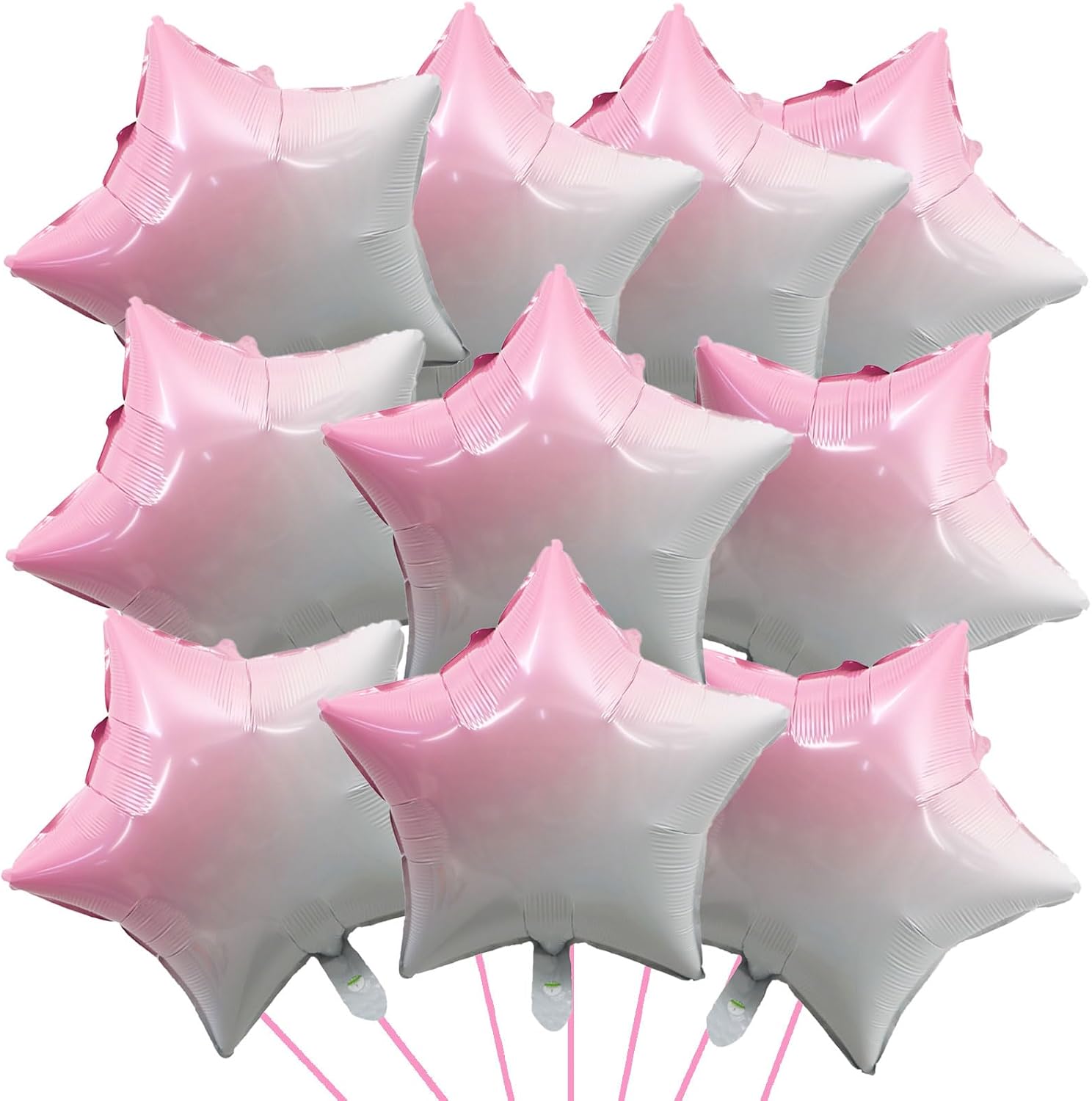 KALOR Globos de Mylar de estrella rosa degradado de 18 pulgadas, 10 globos de helio en forma de estrella rosa y blanca para bodas, baby shower,