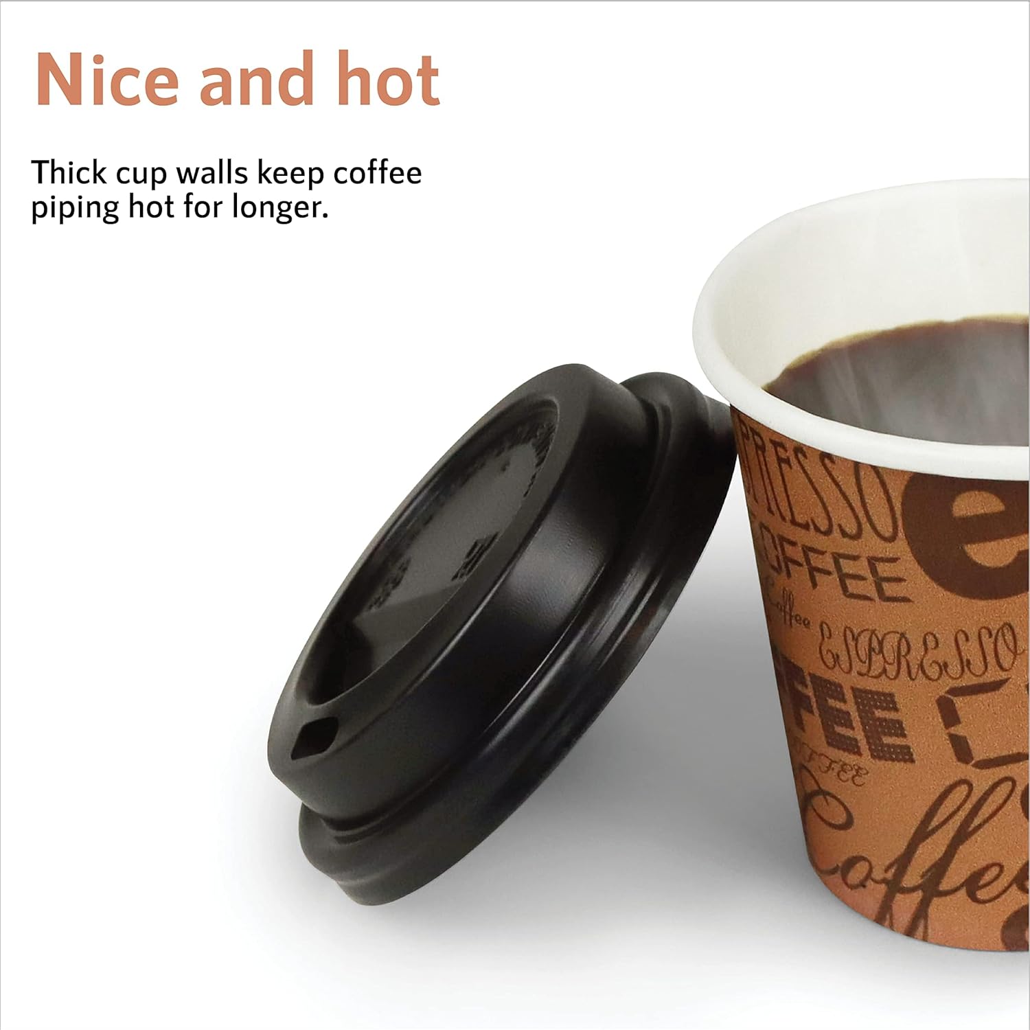 Upper Midland Products Paquete de 500 mini tazas de café cubano desechables de 2.5 onzas con tapas, vasos de papel con tapa de cúpula de plástico,