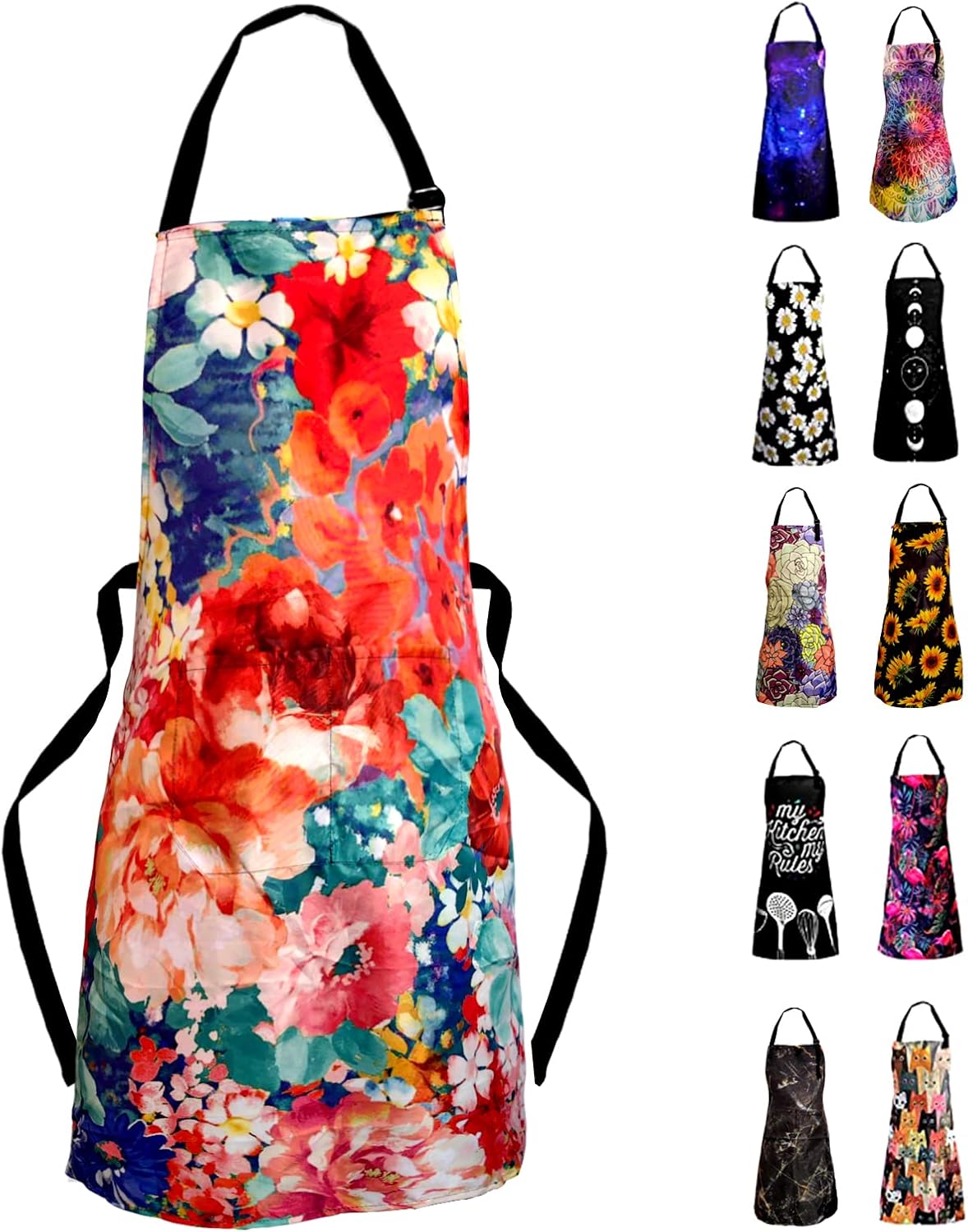 Sosolong Delantal ajustable impermeable con 2 bolsillos, delantales de cocina para mujeres, hombres, chef