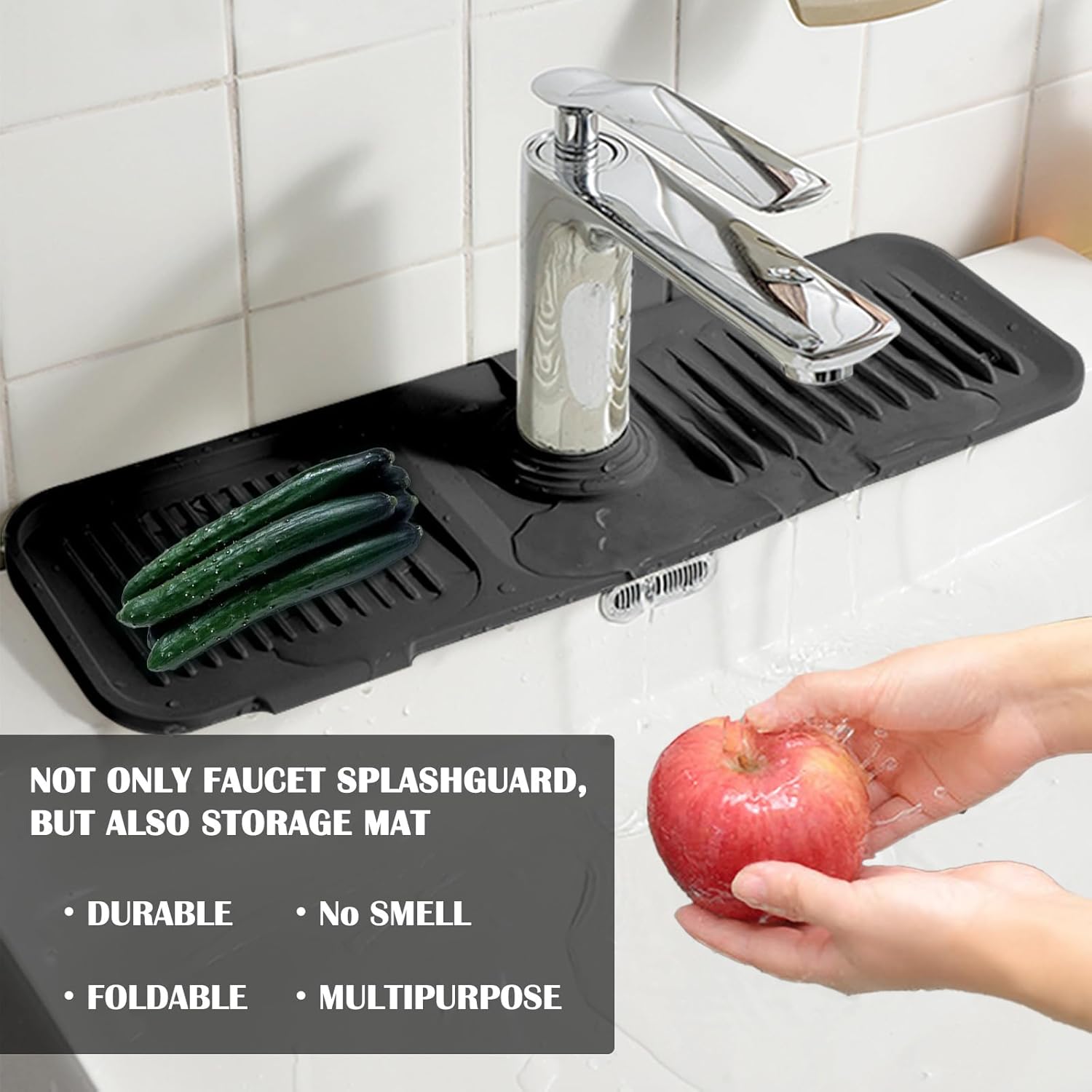 Protector contra salpicaduras de grifo de 24 pulgadas, alfombrilla de silicona para atrapar agua, tapete para fregadero de grifo para cocina, baño,
