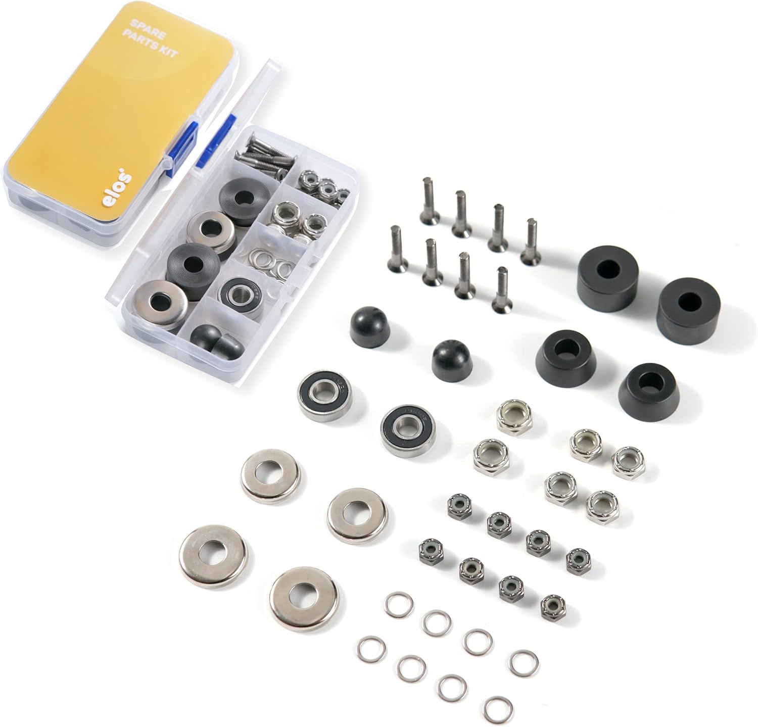 ELOS Kit de hardware para monopatín – Accesorios de montaje para camiones, rodamientos de patineta 608, bujes de monopatín, pivote, tuercas de