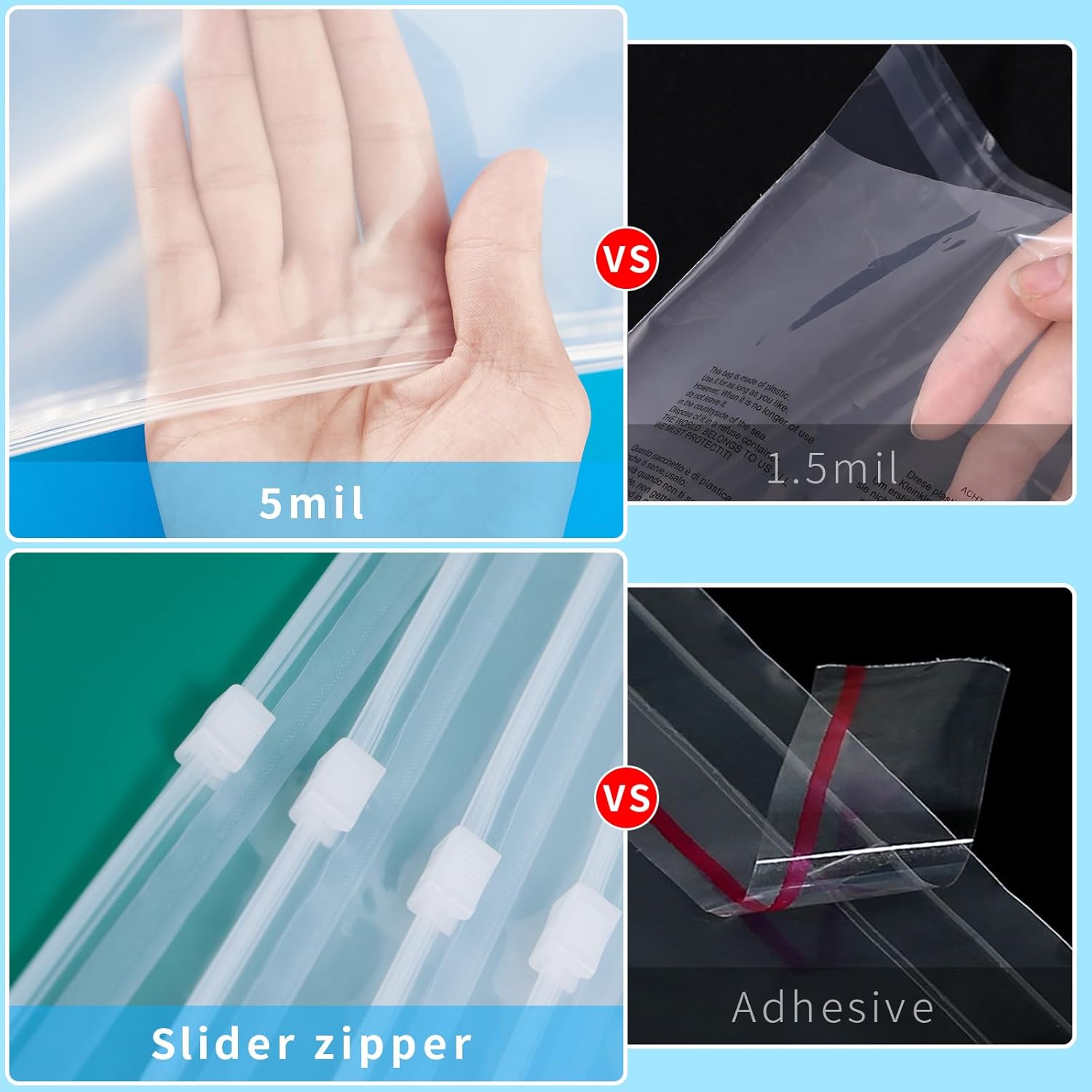 Bolsas de ropa de 12 x 16 pulgadas (5 mil), 50 bolsas transparentes con cremallera con advertencia de asfixia, bolsas de polietileno para empaquetar