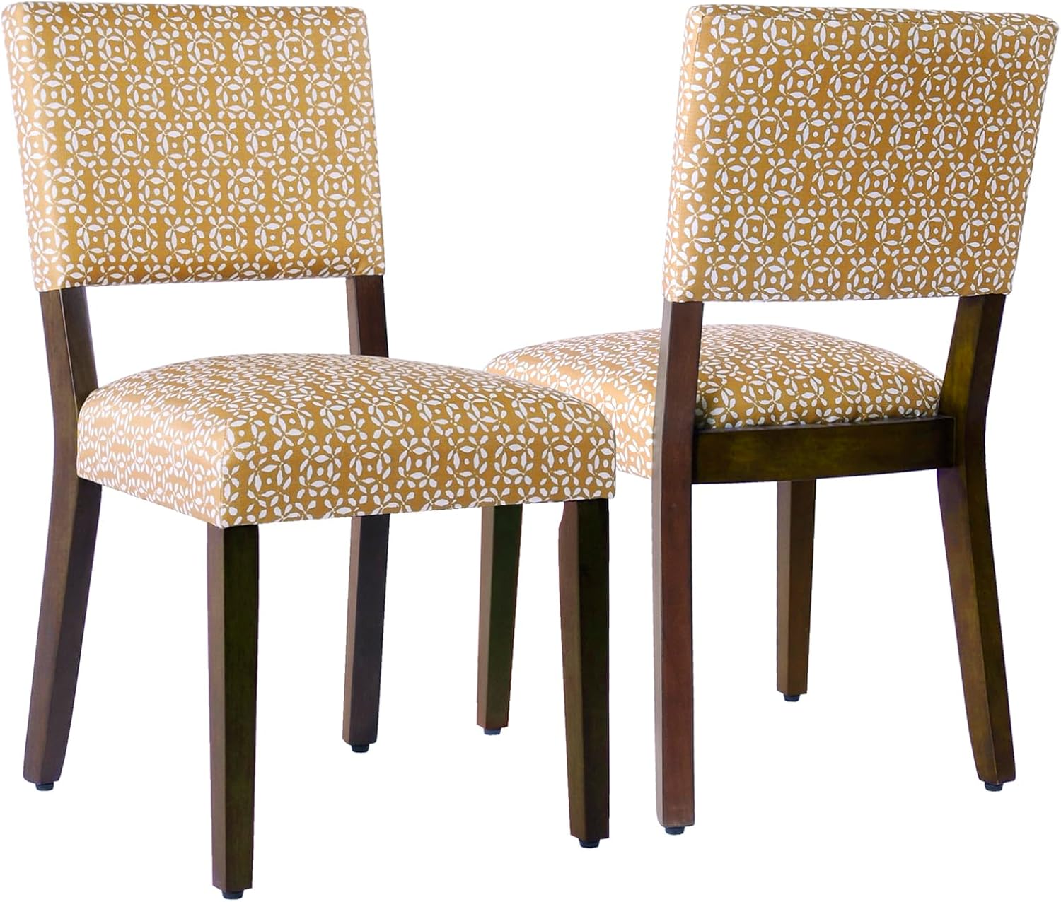 HomePop Decoración del hogar con respaldo abierto, lado de tela, sillas de comedor para cocina y sala de estar, estampado amarillo dorado (juego de