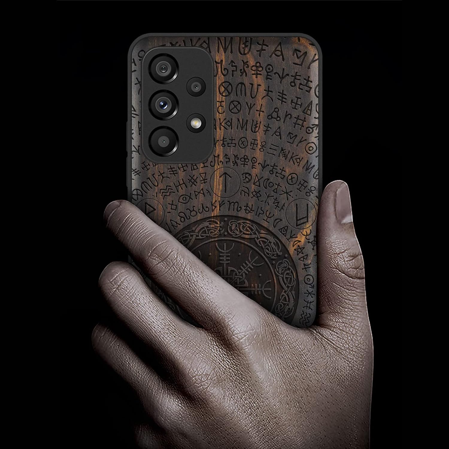 Carveit Funda de madera para Samsung Galaxy A53 5G madera natural y TPU suave negro a prueba de golpes, funda de madera única compatible con Galaxy