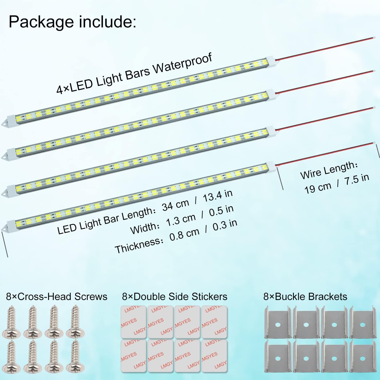 Barra de luz LED de 12 V impermeable, tira de luz LED LMGYES de 12 V, 54 LED, 7000 K, color blanco, cerrado, para remolque, armario, tira de luz LED