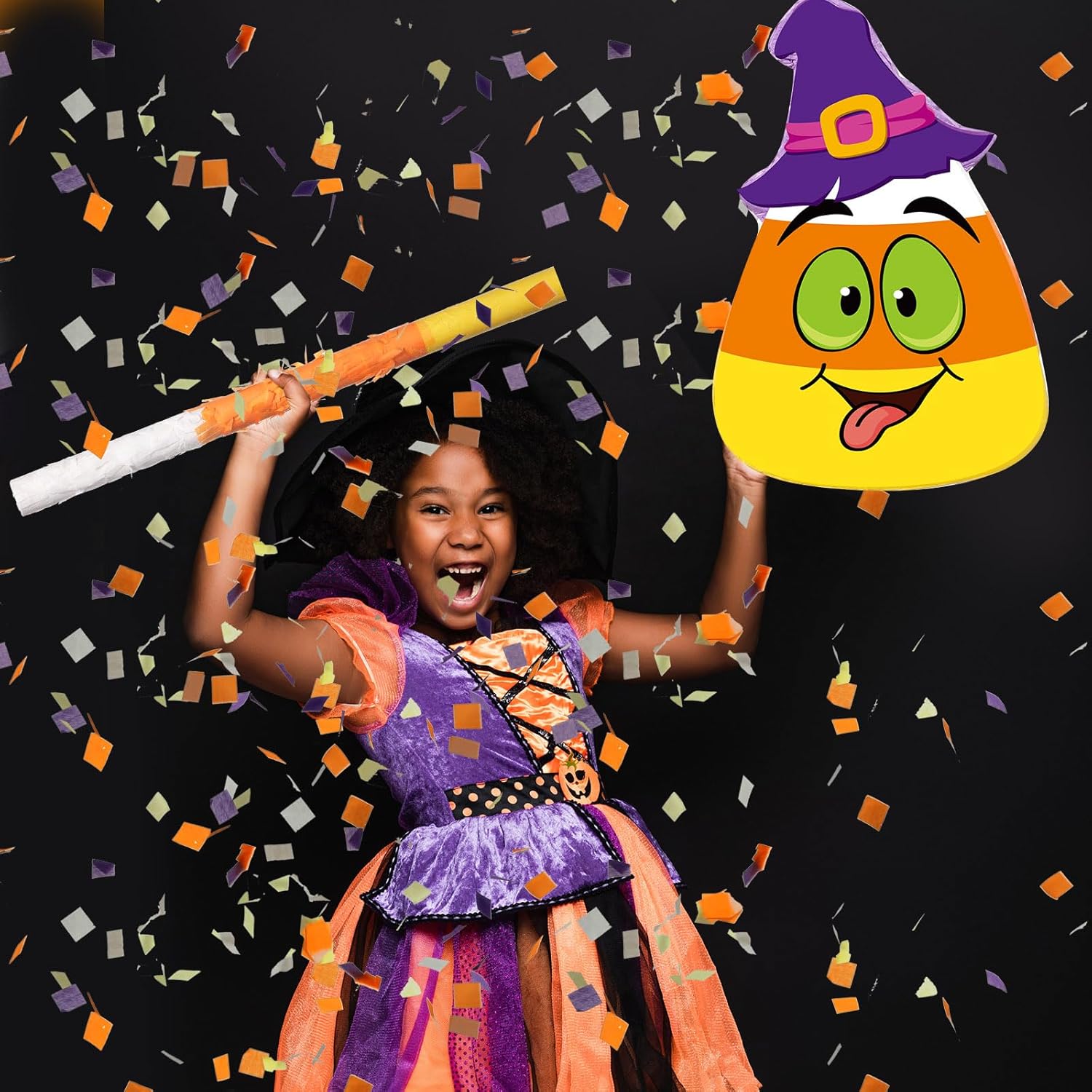 Aoriher Piñata de Halloween con palito y confeti para los ojos vendados, juego de piñata rellena de dulces con temática de Halloween, piñata