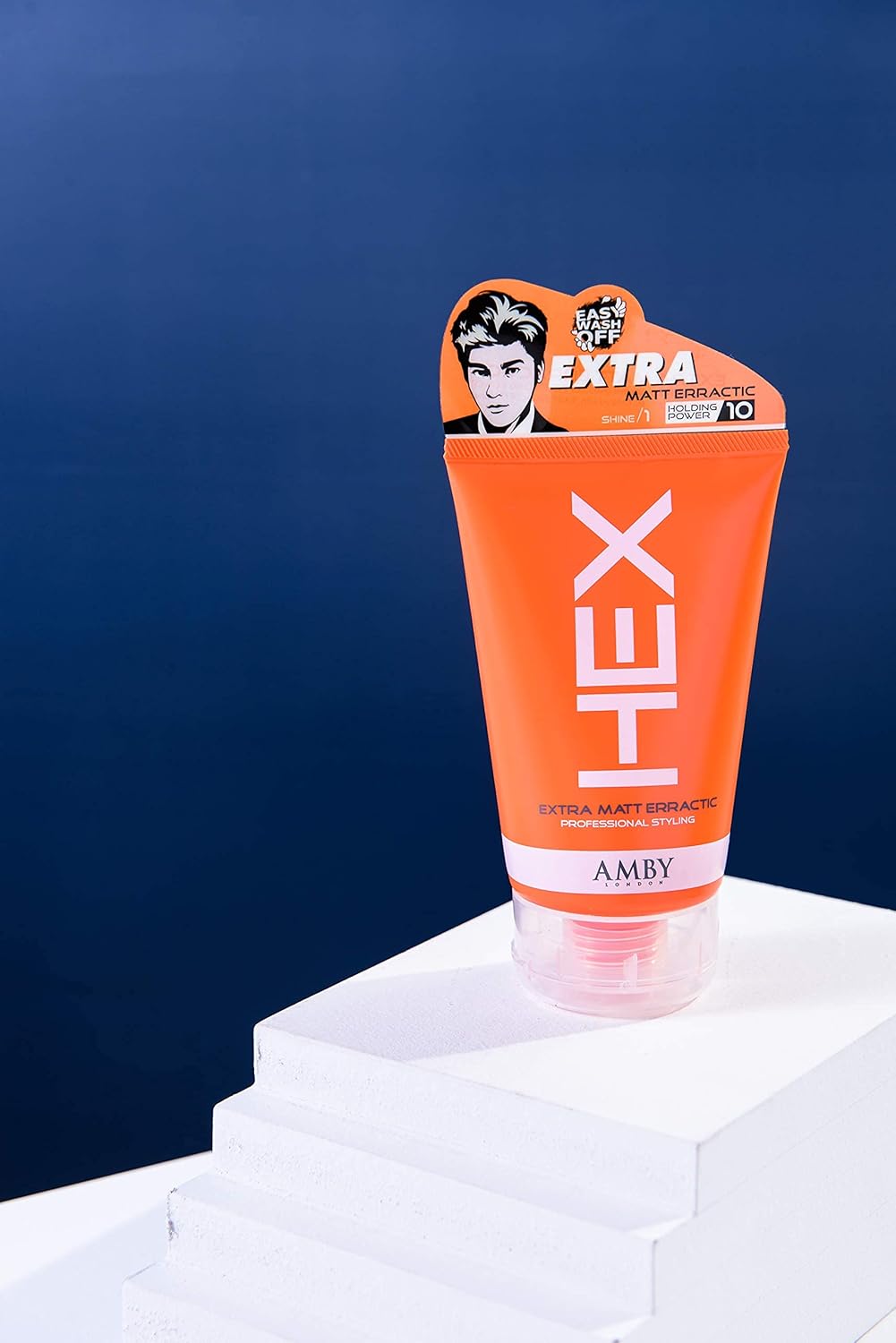 HEX Amby – Cera para el cabello para hombres, cera extra mate, Erractic, 3.5 onzas (3.53 oz) con fuerte sujeción duradera, acabado seco mate no