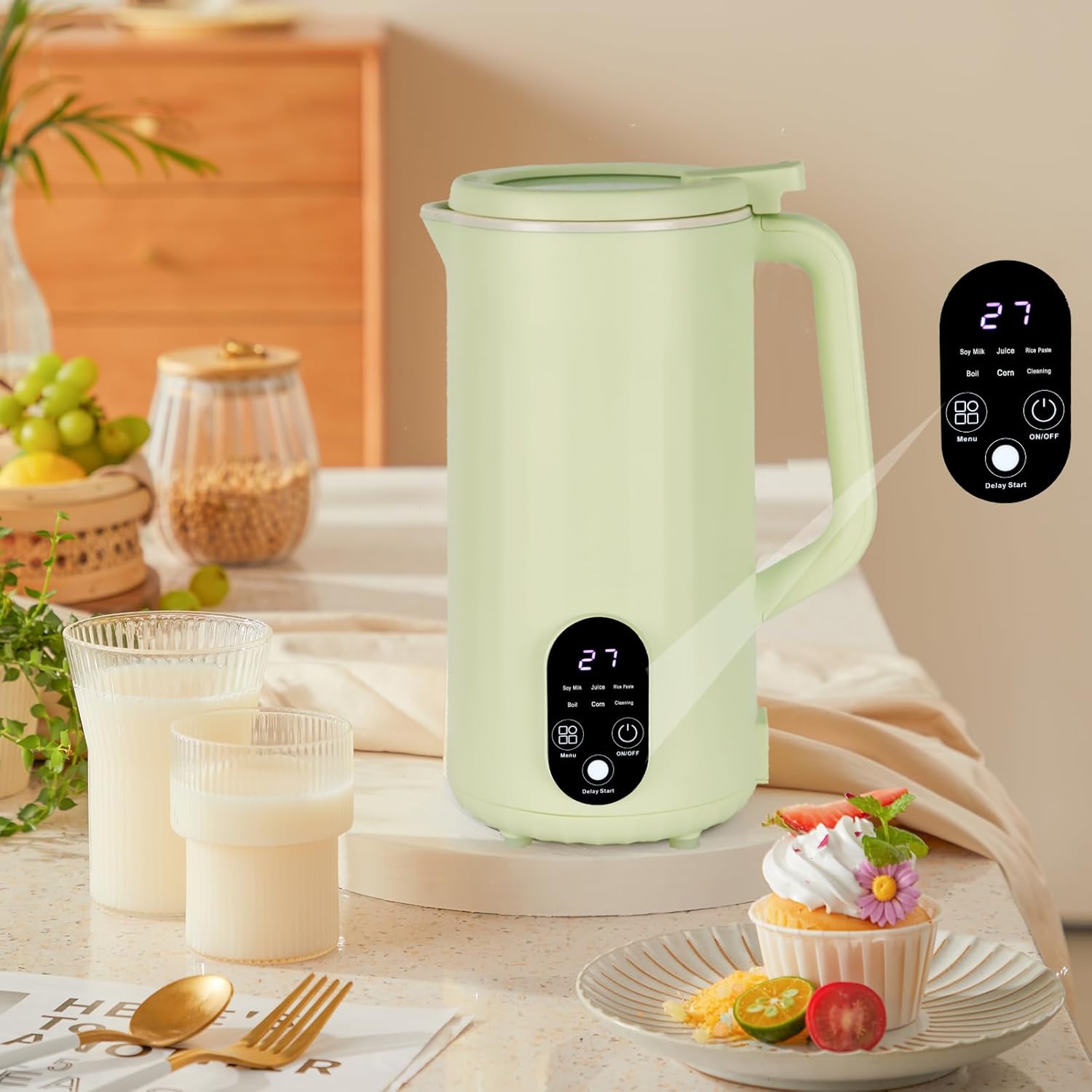 LMFUEN Máquina automática de leche de soja y nueces, 27 onzas líquidas, procesador de alimentos, pasta de arroz, jugo, licuadora caliente de