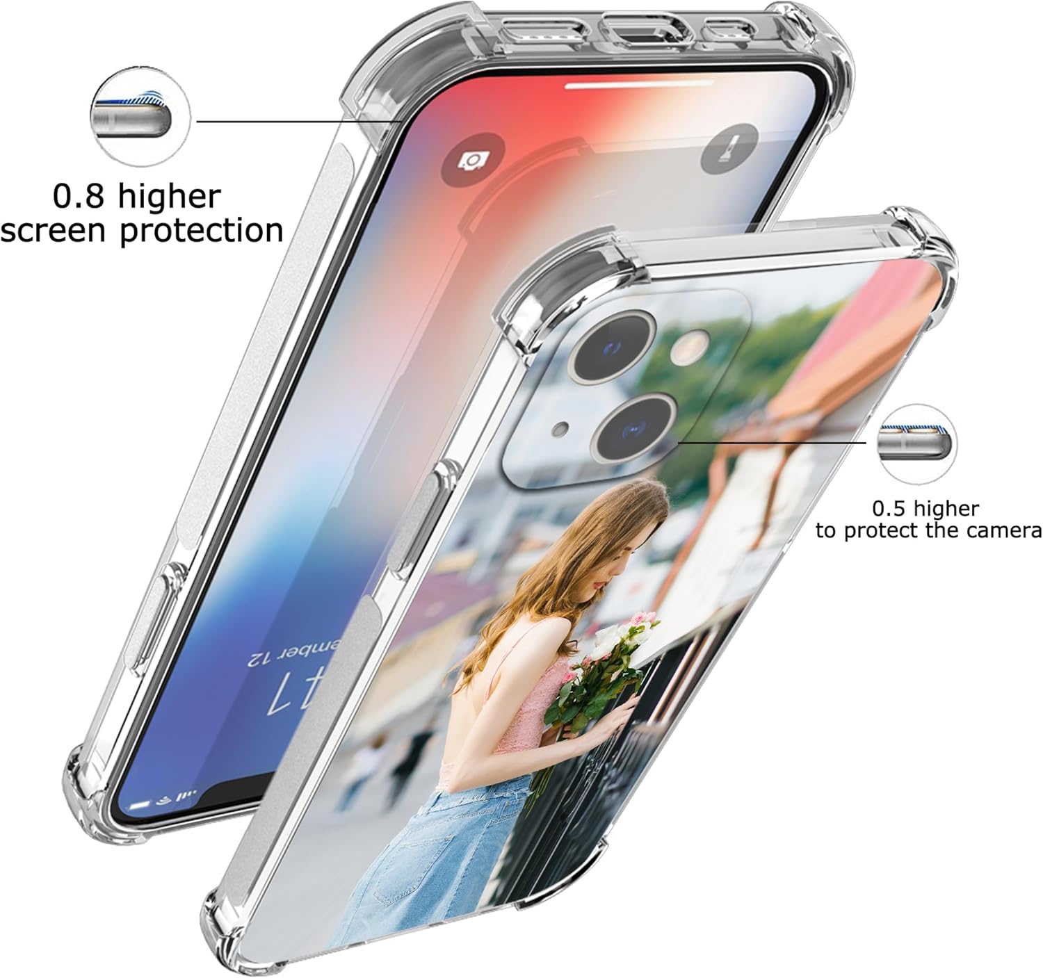 shumei Funda de teléfono con foto personalizada para iPhone 15 de 6.1 pulgadas, funda transparente de TPU suave antiarañazos, diseña tu propia funda