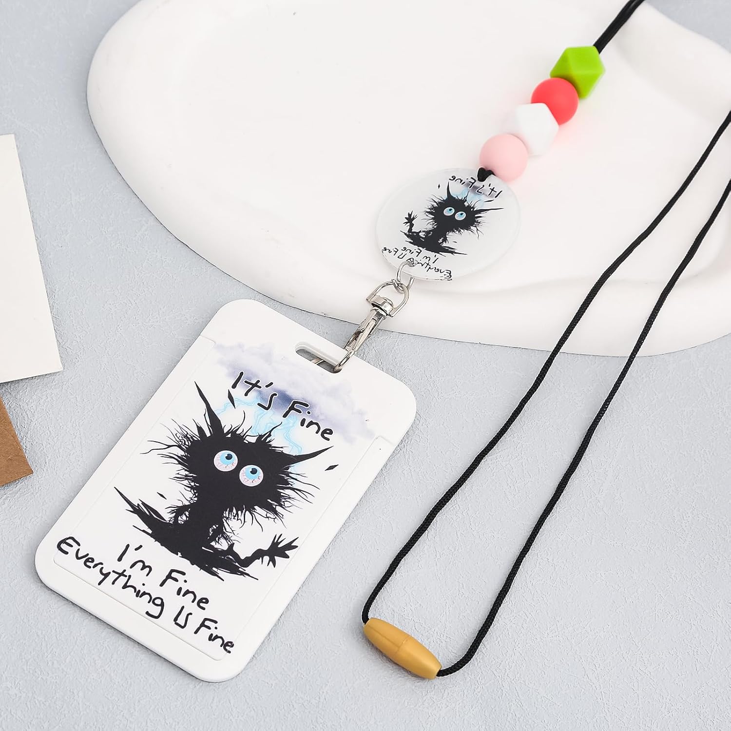 Cordón con cuentas para tarjetas de identificación y llaves, bonito soporte para tarjetas de identificación con cordón de silicona para profesores,