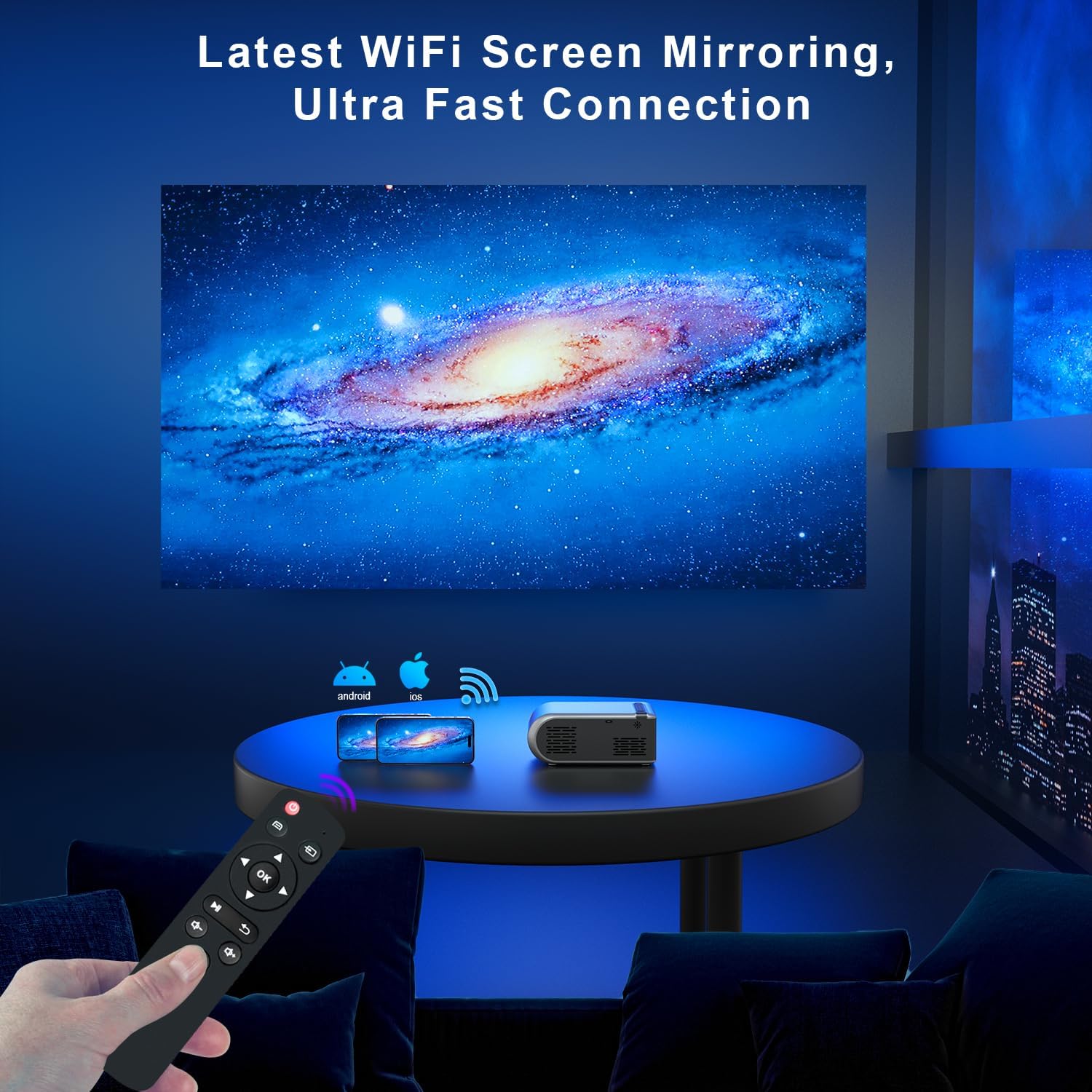 Mini Projector with WiFi, Kolexa Small Portable Projector Supported Full HD 1080P Mini Projector for iPhone Pocket Projector Compatible with
