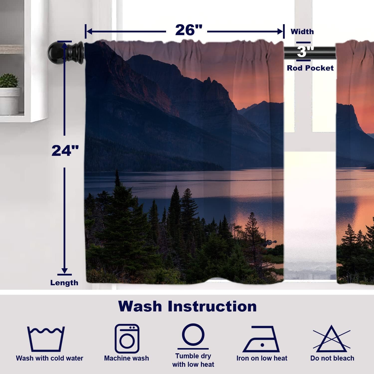 Batmerry Cortinas opacas de poliéster multicapa para sala de estarbaño, 2 unidades de 26 x 24 pulgadas