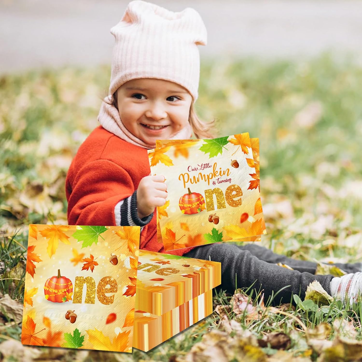 Decoraciones de otoño para baby shower, 40 servilletas de baby shower con texto en inglés “My Little Pumpkin”, decoración de papel para cena de