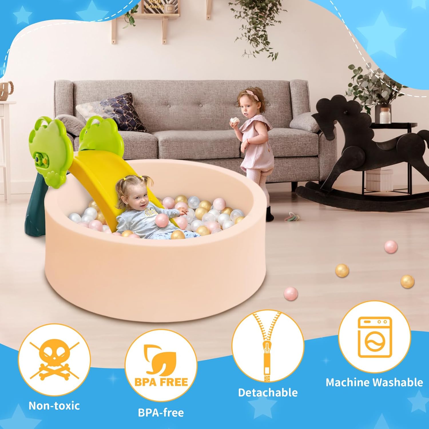 Pelotas redondas suaves de espuma viscoelástica no incluidas, corralito para interiores y exteriores, para bebés y niños pequeños, para niñas y