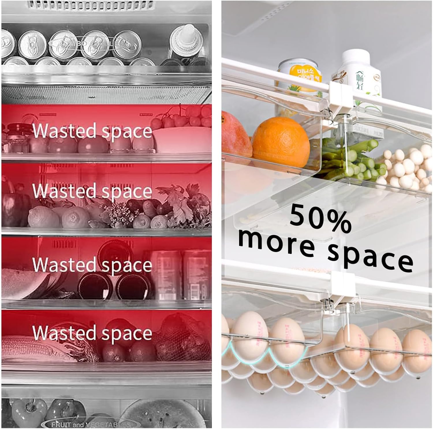 URALFA Paquete de 2 organizadores de cajones para refrigerador, cajones de refrigerador para frutas y verduras, organización y caja de
