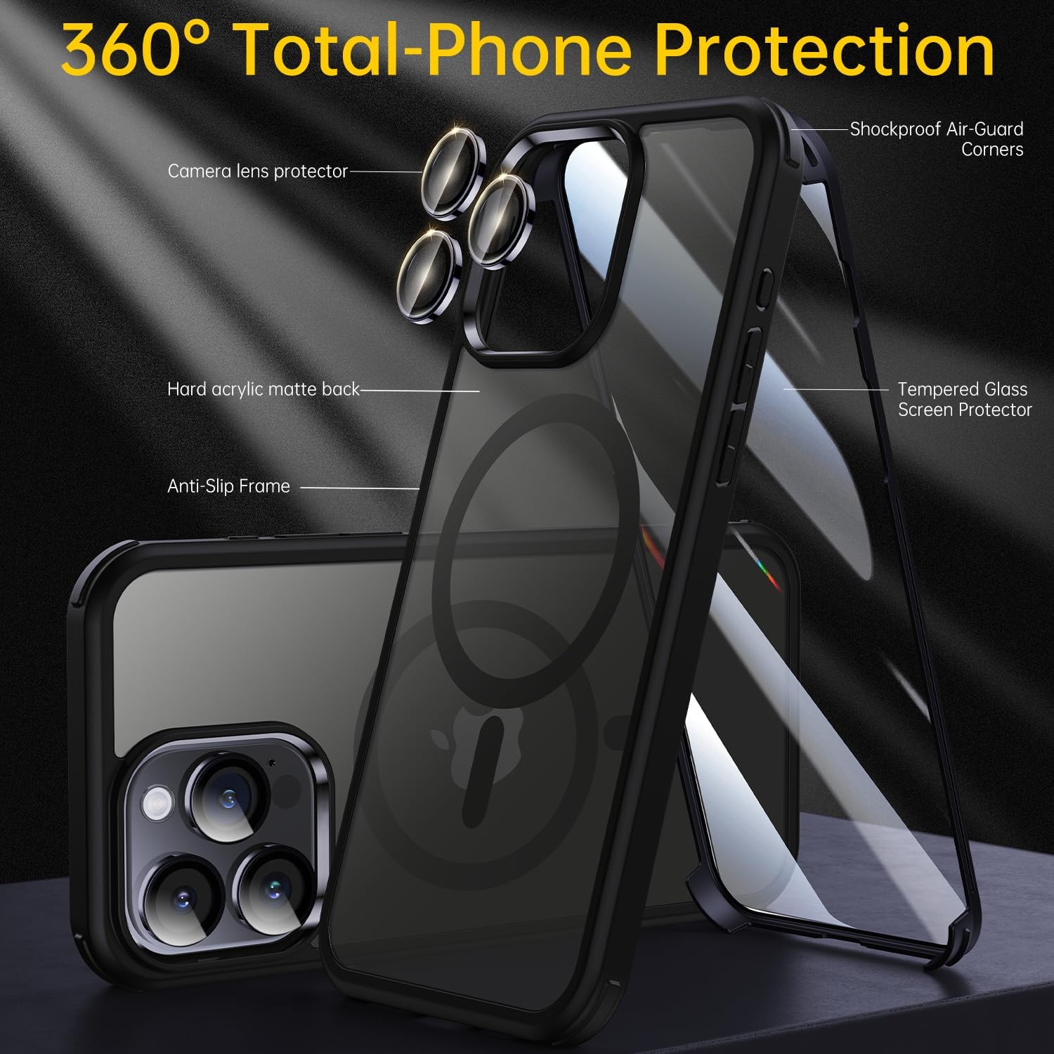 Matekxy MagSafe – Funda para iPhone 15 Pro Max, protección de grado militar, protector de pantalla de vidrio templado integrado con protector de