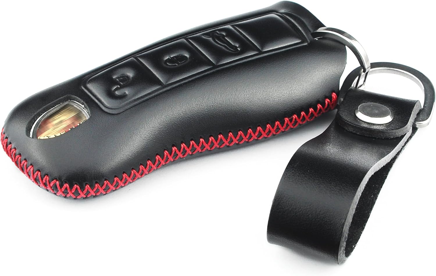 Funda para llavero de piel italiana auténtica compatible con Porsche 911 Cayenne Panamera TAYCAN 3