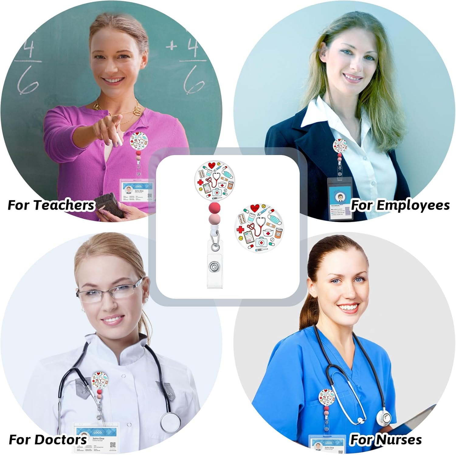 Carretes retráctiles con cuentas, carretes de insignia de enfermera, divertidos soportes para tarjetas de identificación retráctiles, clips de
