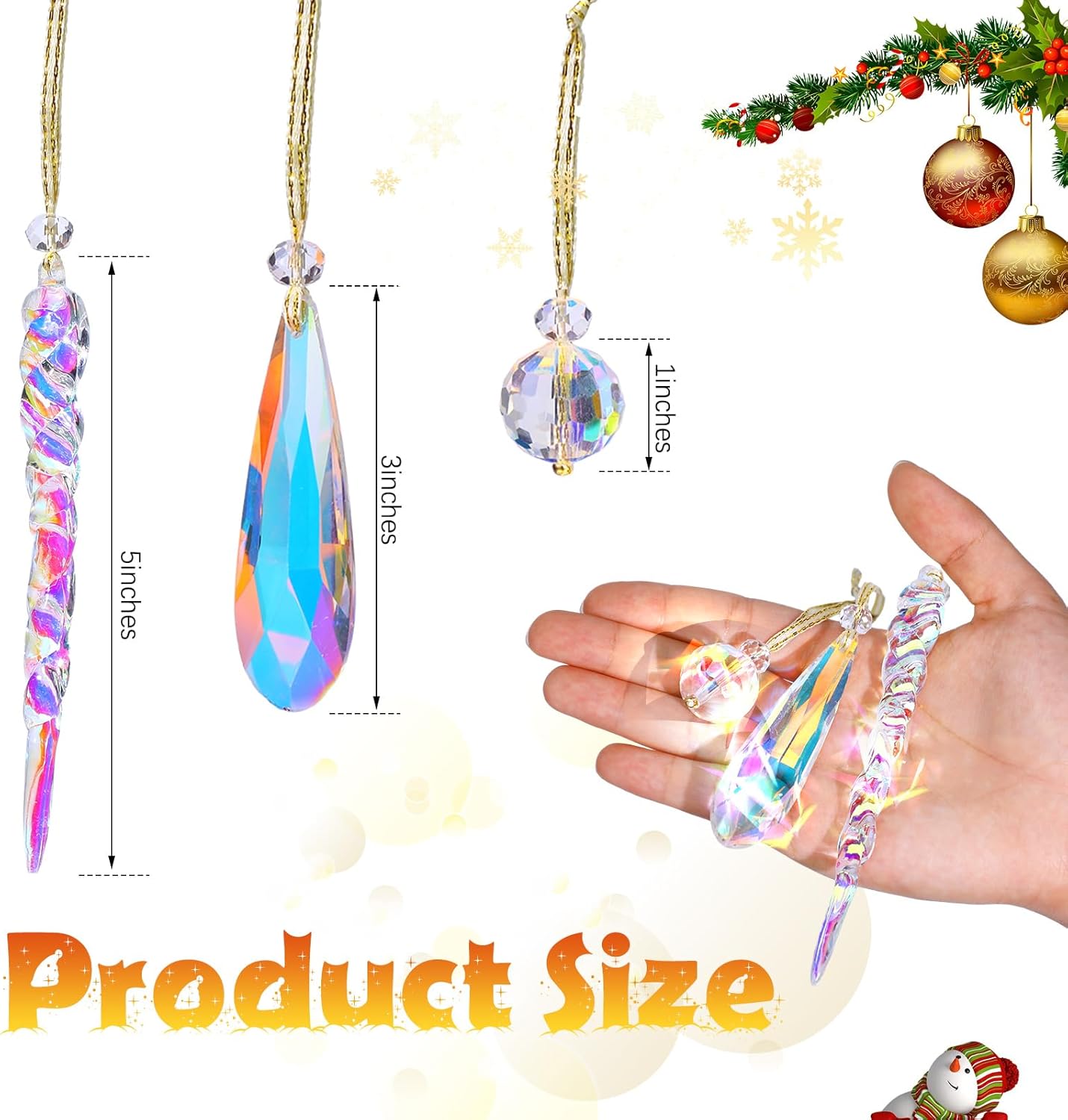 36 adornos de cristal de Navidad para árbol de Navidad, bolas de cristal multicolor, lágrima colorida, prisma colgante, cristales colgantes para